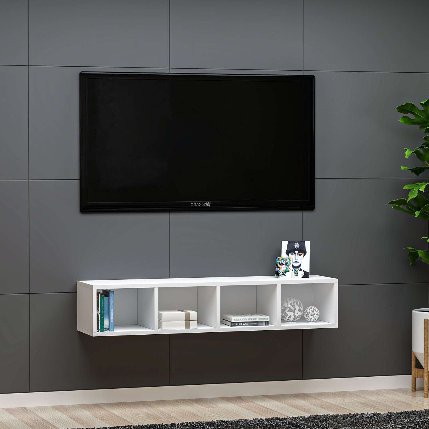 Lily Duvar Rafı Beyaz MDF Raflı Tv Ünitesi & Tv Sehpası
