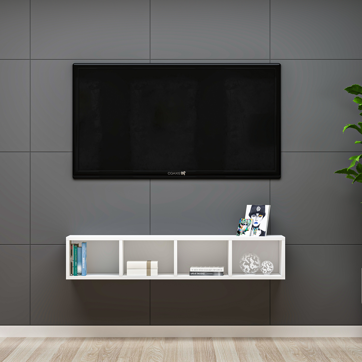 Lily Duvar Rafı Beyaz MDF Raflı Tv Ünitesi & Tv Sehpası
