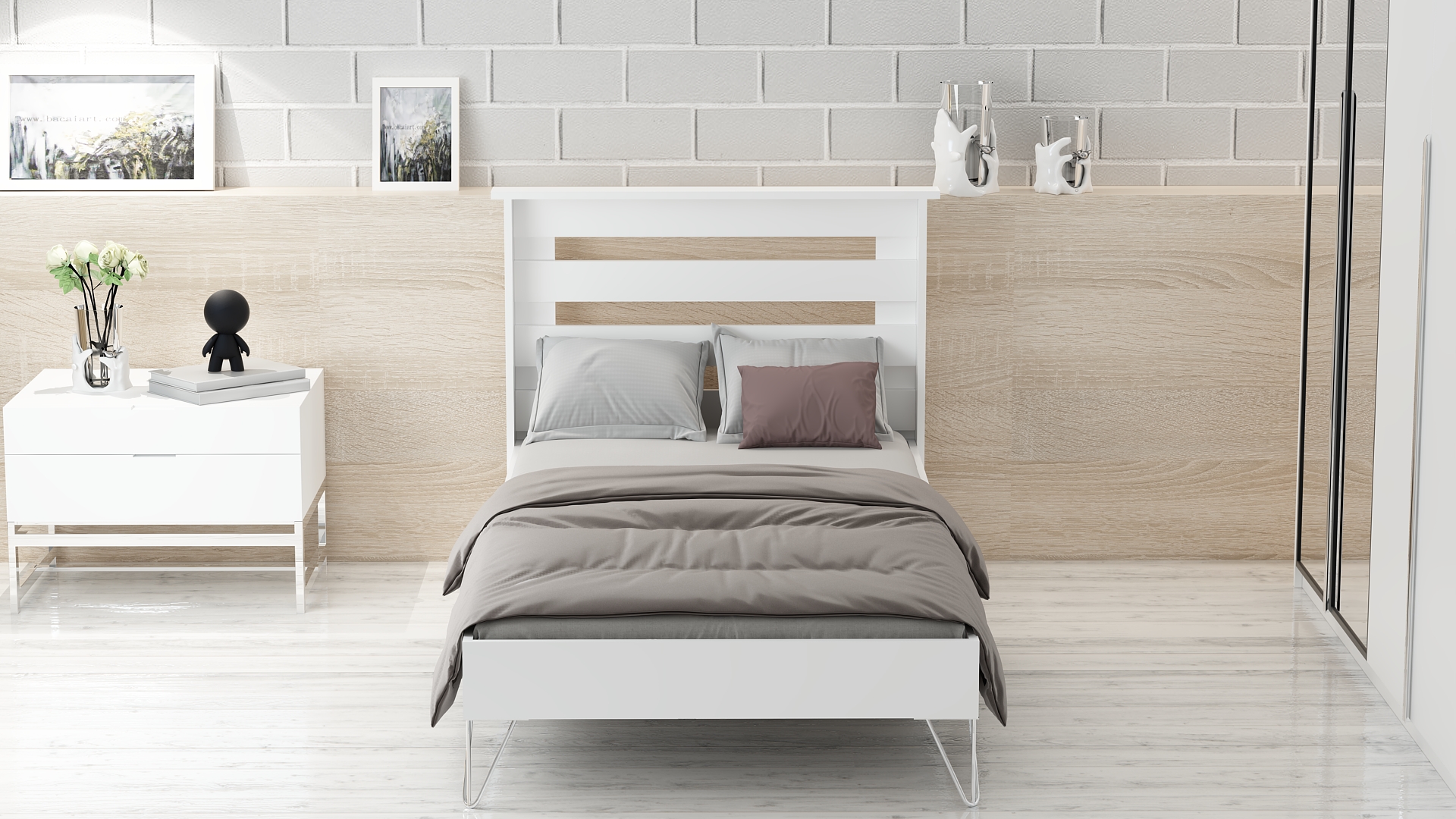 Murti 90X190 Tek Kişilik Yatak Beyaz Karyola Gümüş Ayak