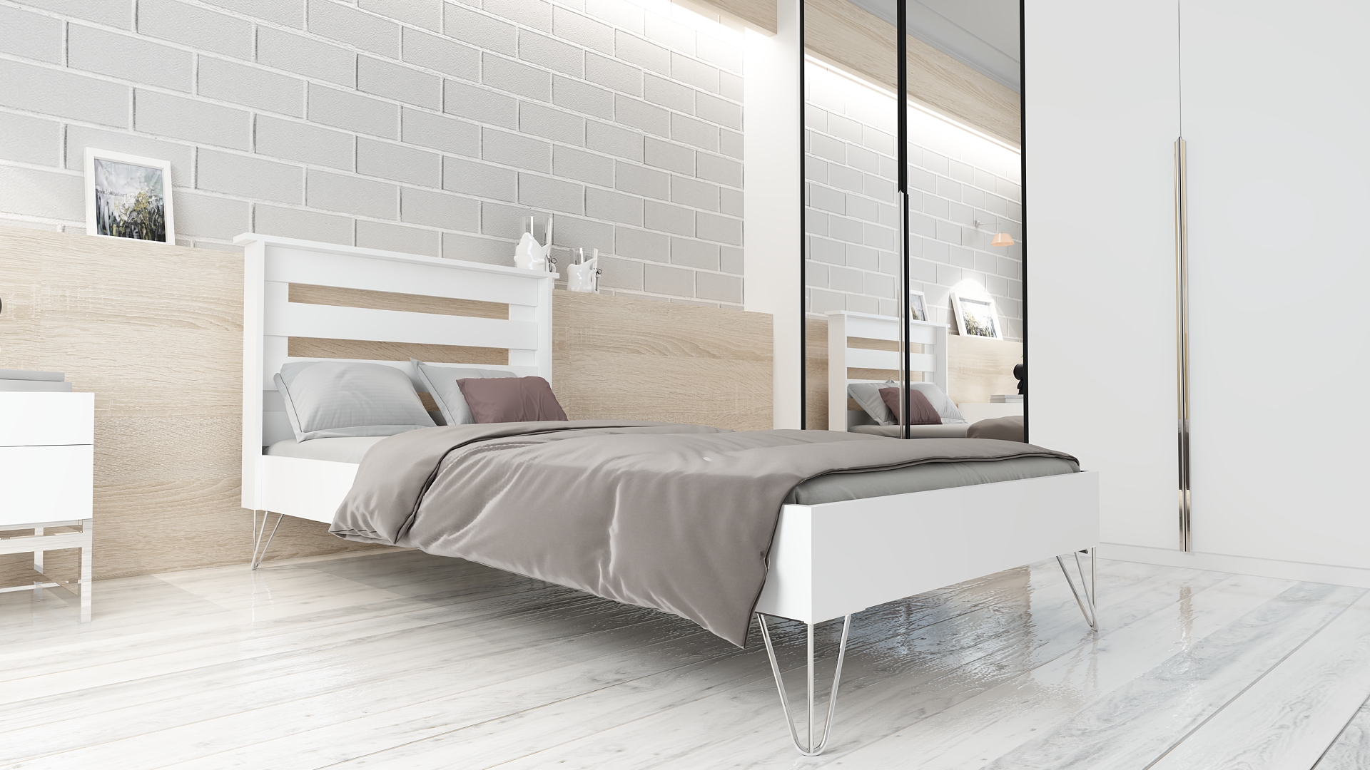 Murti 90X190 Tek Kişilik Yatak Beyaz Karyola Gümüş Ayak