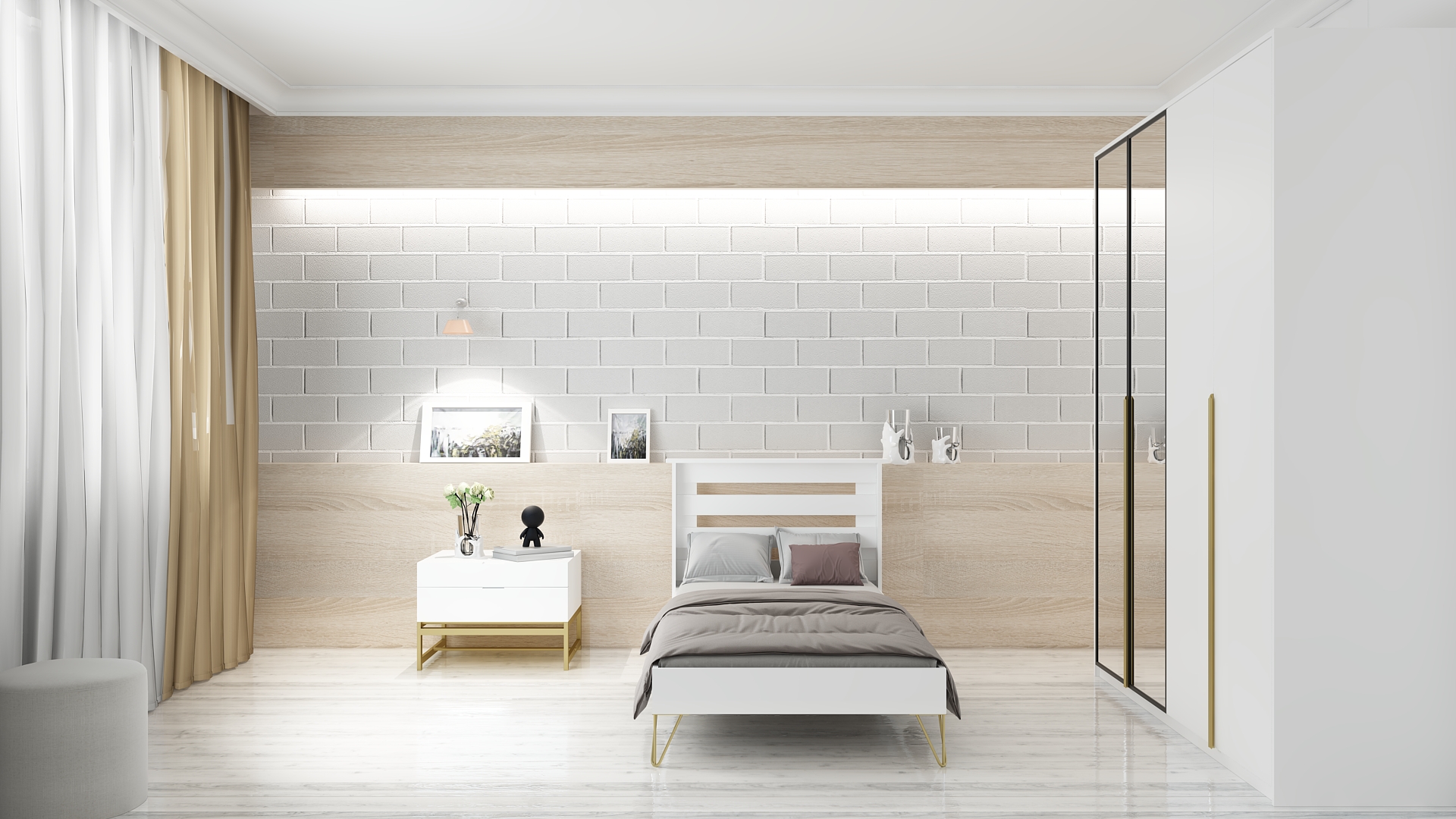 Meloni 90X190 Beyaz Tek Kişilik Yatak Beyaz Karyola Gold Ayak