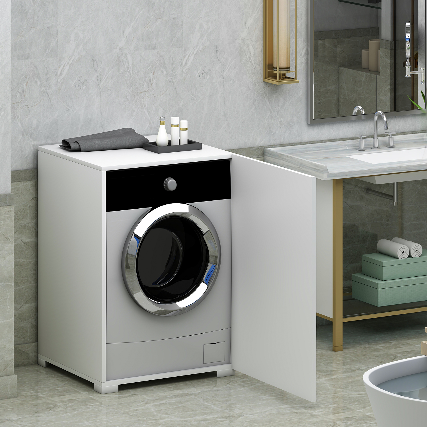 SLN Kurutma Makinesi Çamaşır Makinesi Dolabı Beyaz MDF
