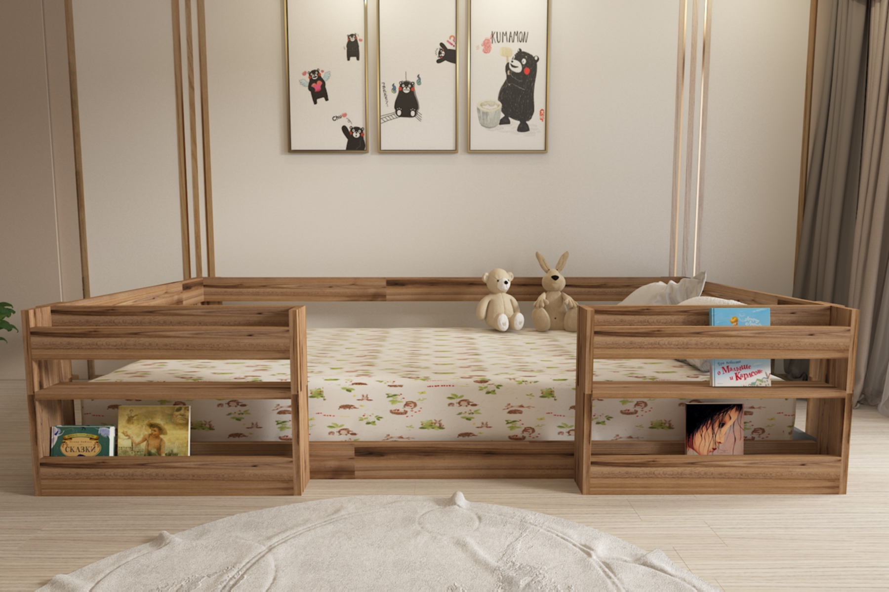 Montessori Kitaplıklı Raflı Çırağan Çocuk Karyolası 90x190 Yatak Uyumlu M6