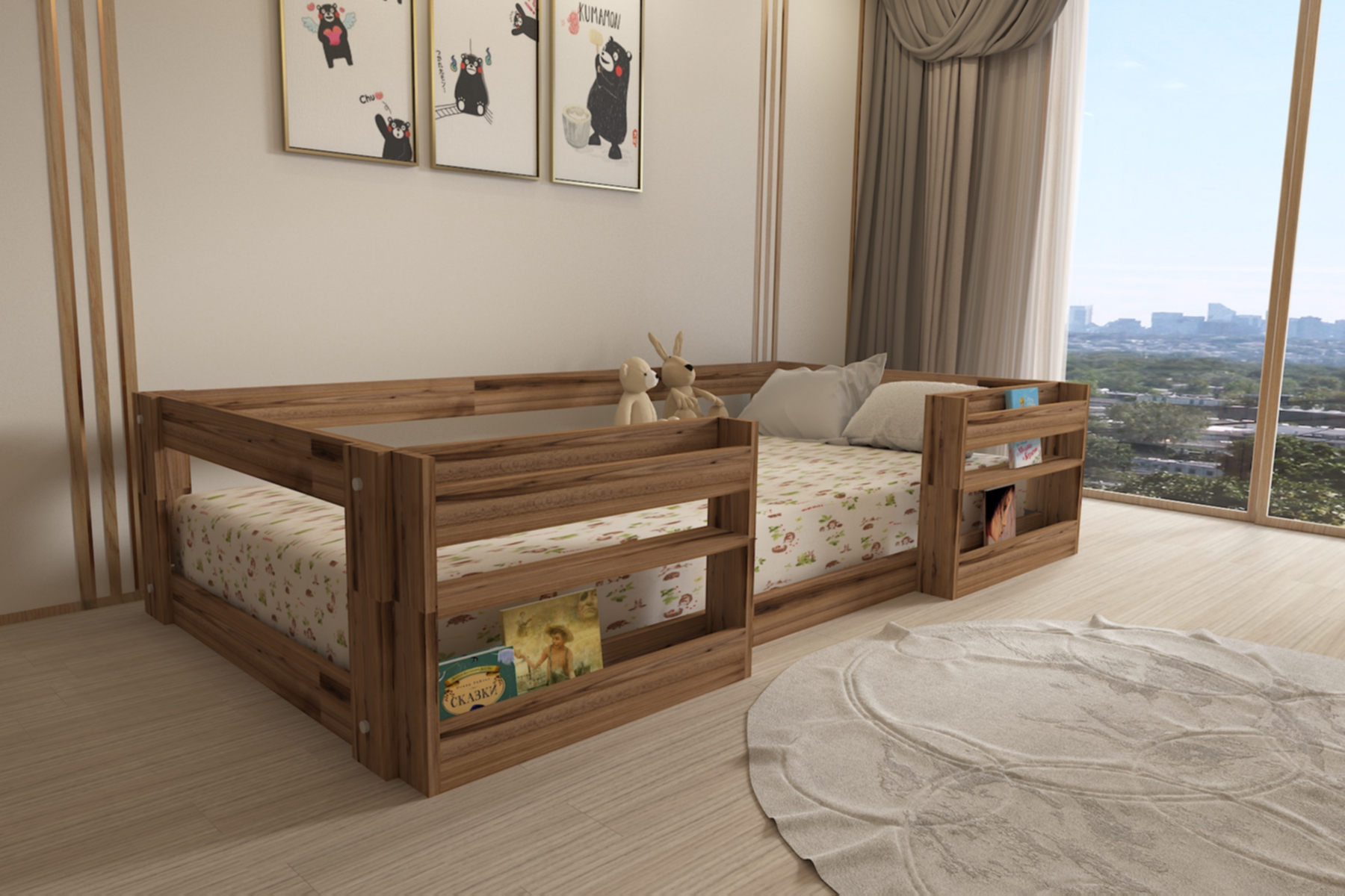 Montessori Kitaplıklı Raflı Çırağan Çocuk Karyolası 90x190 Yatak Uyumlu M6