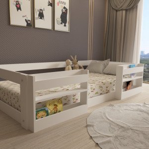 Montessori Kitaplıklı Raflı Beyaz Mdf Çocuk Karyolası 90x190 Yatak Uyumlu M6