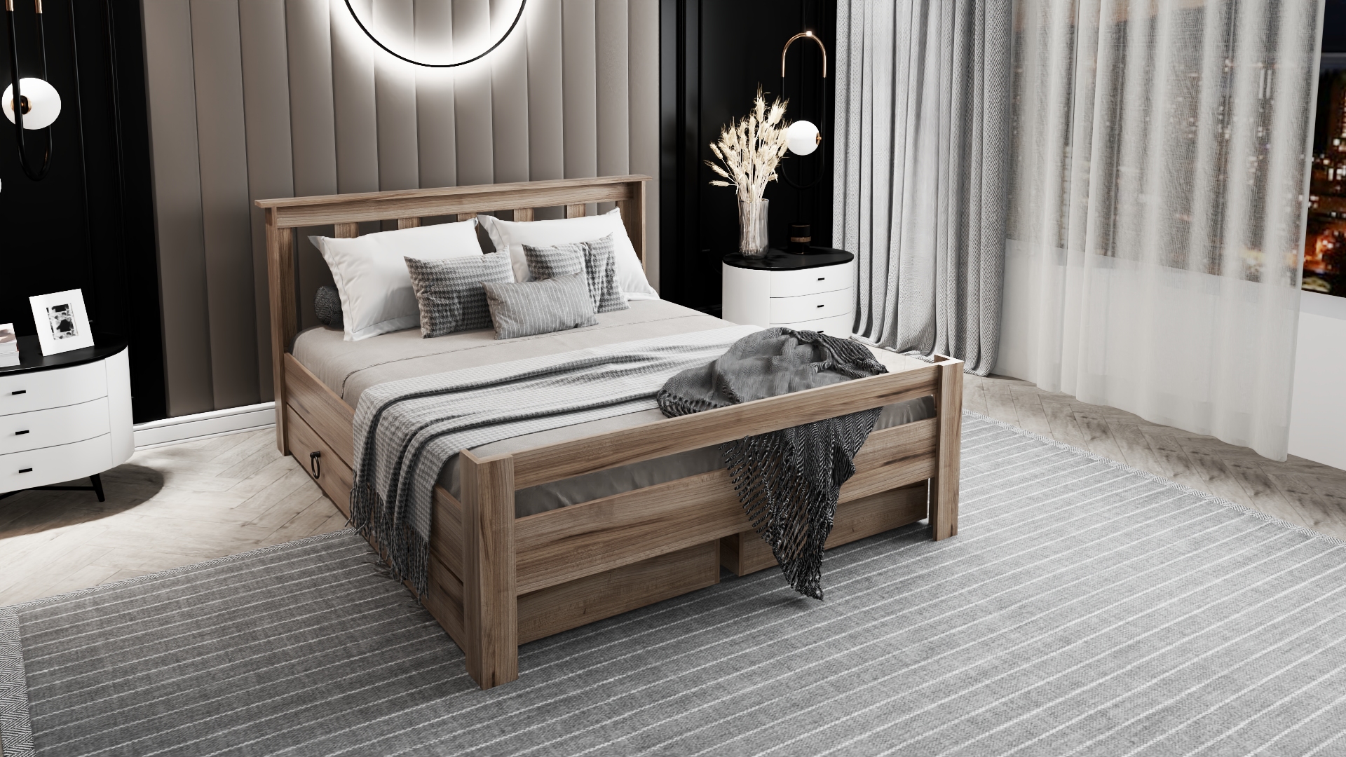Ninnimo Arya Çift Kişilik 160x200 Yatak Uyumlu Çırağan Çekmeceli Karyola - AÇY-3