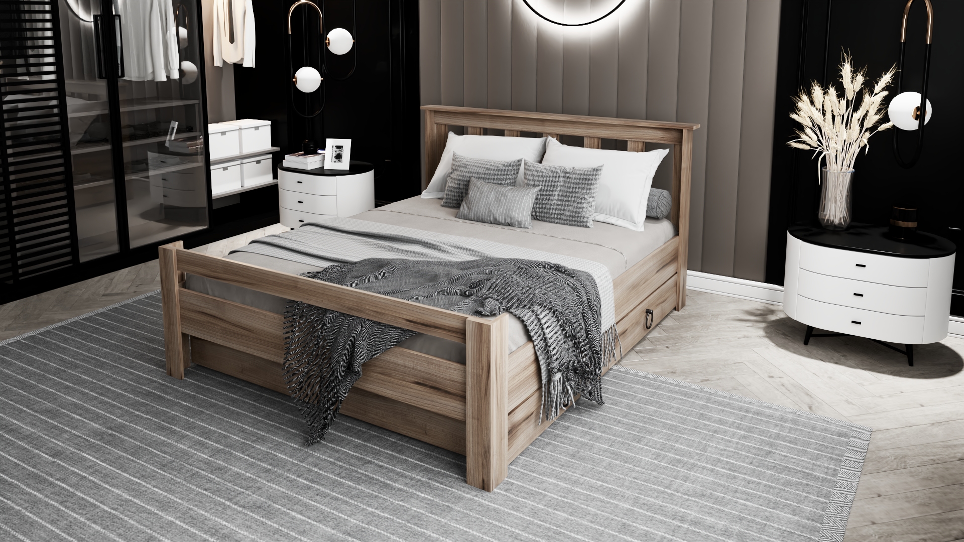 Ninnimo Arya Çift Kişilik 160x200 Yatak Uyumlu Çırağan Çekmeceli Karyola - AÇY-3