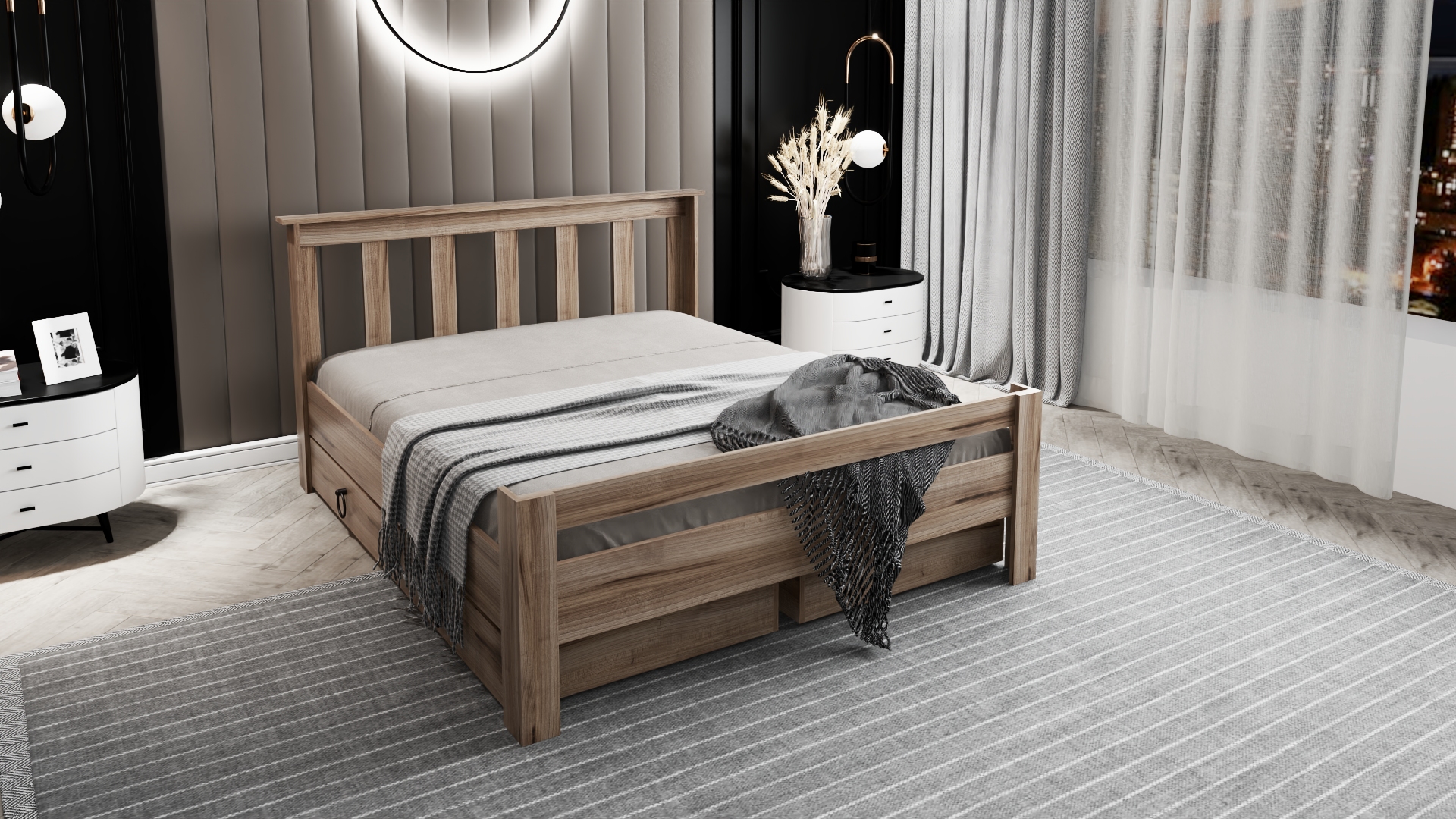 Ninnimo Arya Çift Kişilik 160x200 Yatak Uyumlu Çırağan Çekmeceli Karyola - AÇY-3