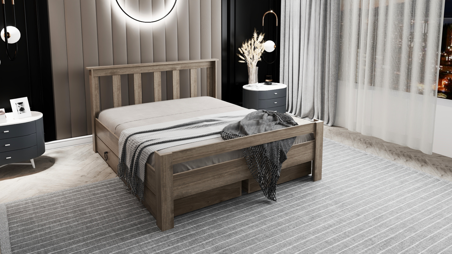Ni̇nni̇mo Arya Çi̇ft Ki̇şi̇li̇k 160x200 Yatak Uyumlu Ceviz Çekmeceli̇ Karyola - AÇY-2