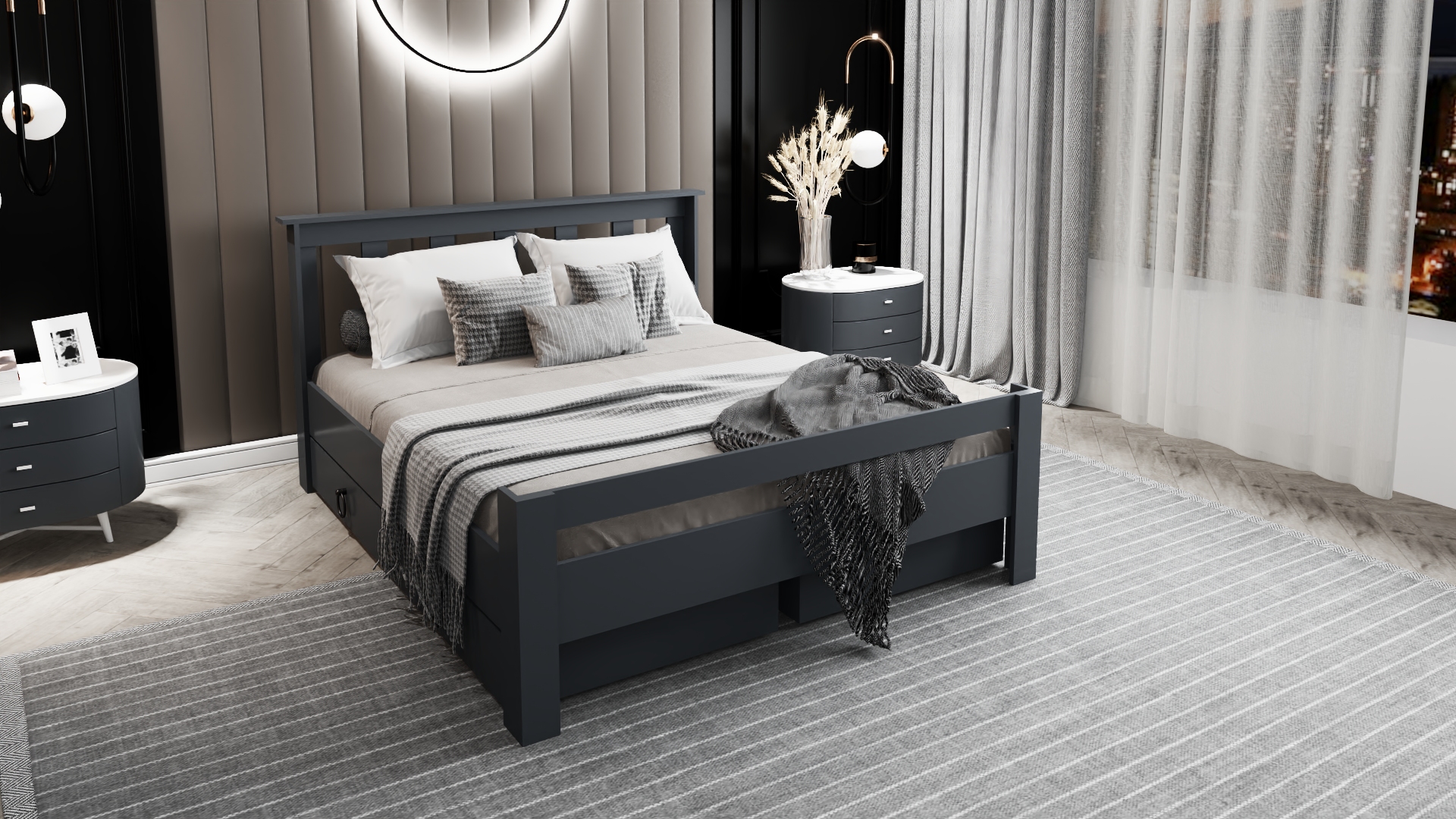 Ni̇nni̇mo Arya Çi̇ft Ki̇şi̇li̇k 160x200 Yatak Uyumlu Antrasit Çekmeceli̇ Karyola - AÇY-4