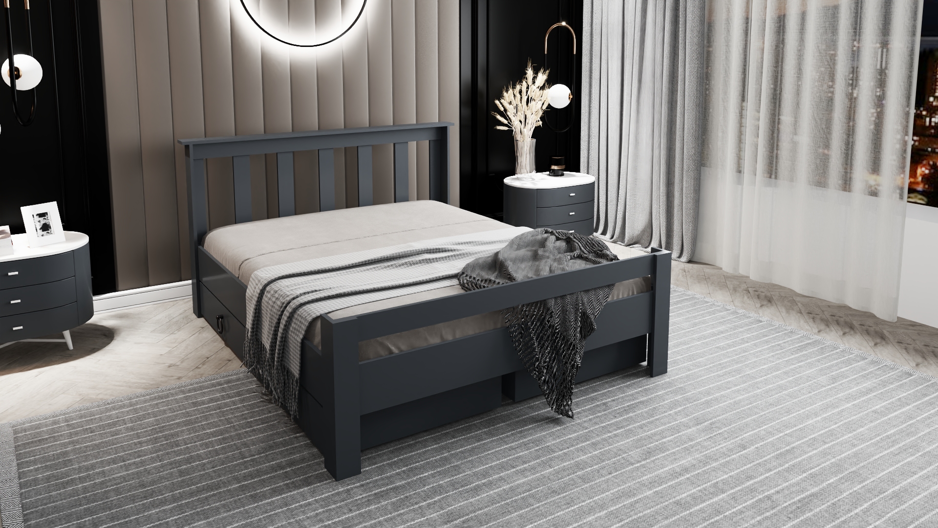 Ni̇nni̇mo Arya Çi̇ft Ki̇şi̇li̇k 160x200 Yatak Uyumlu Antrasit Çekmeceli̇ Karyola - AÇY-4
