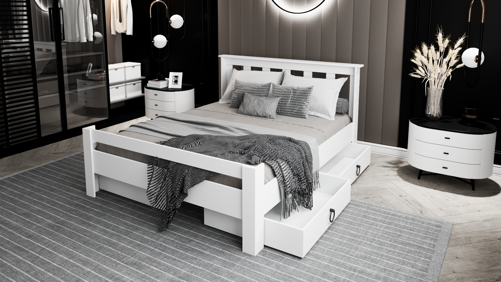 Ni̇nni̇mo Arya Çi̇ft Ki̇şi̇li̇k 160x200 Yatak Uyumlu Beyaz MDF Çekmeceli̇ Karyola - MAÇY-1