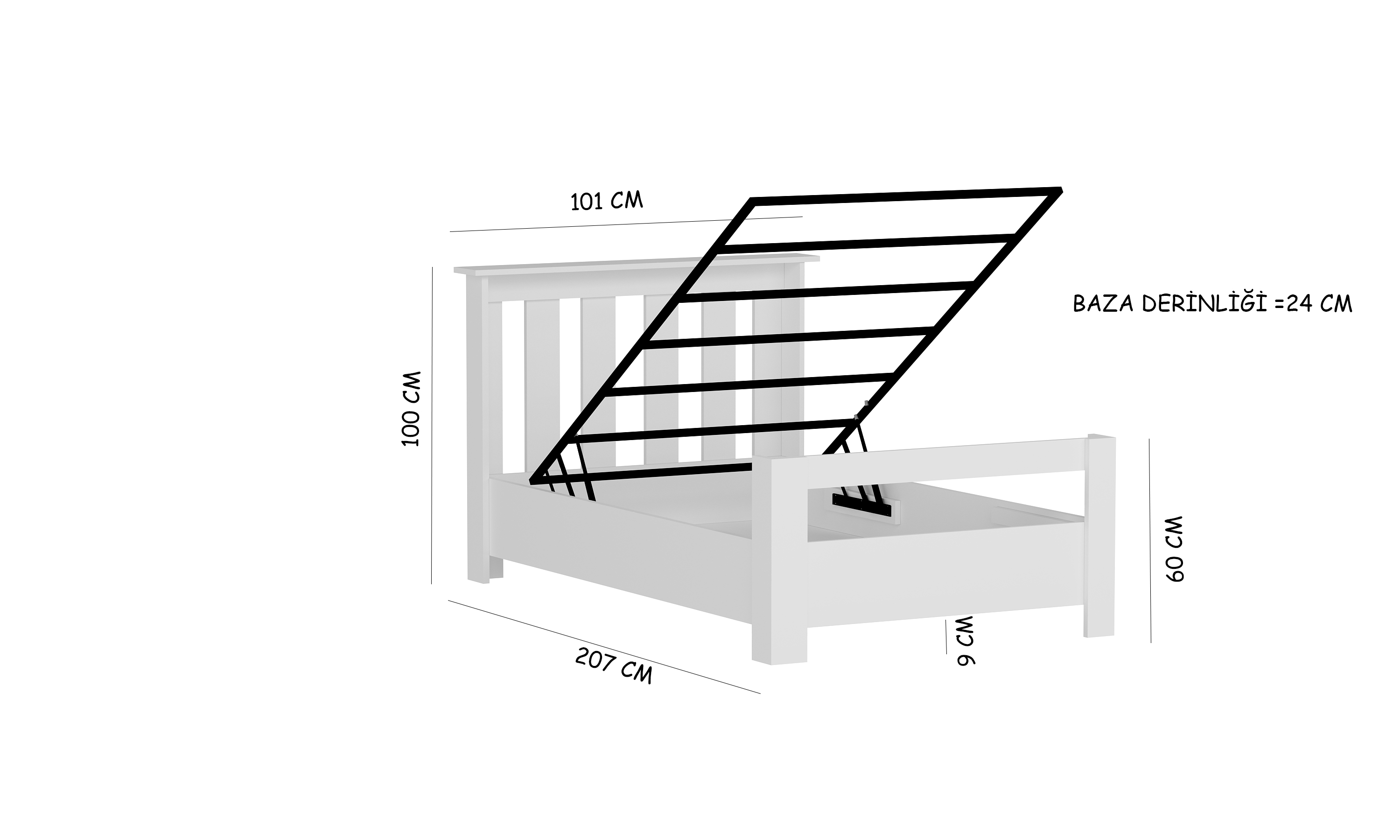 Alesta 90x190 Yatak Uyumlu Tek Kişilik Bazalı Beyaz MDF Karyola