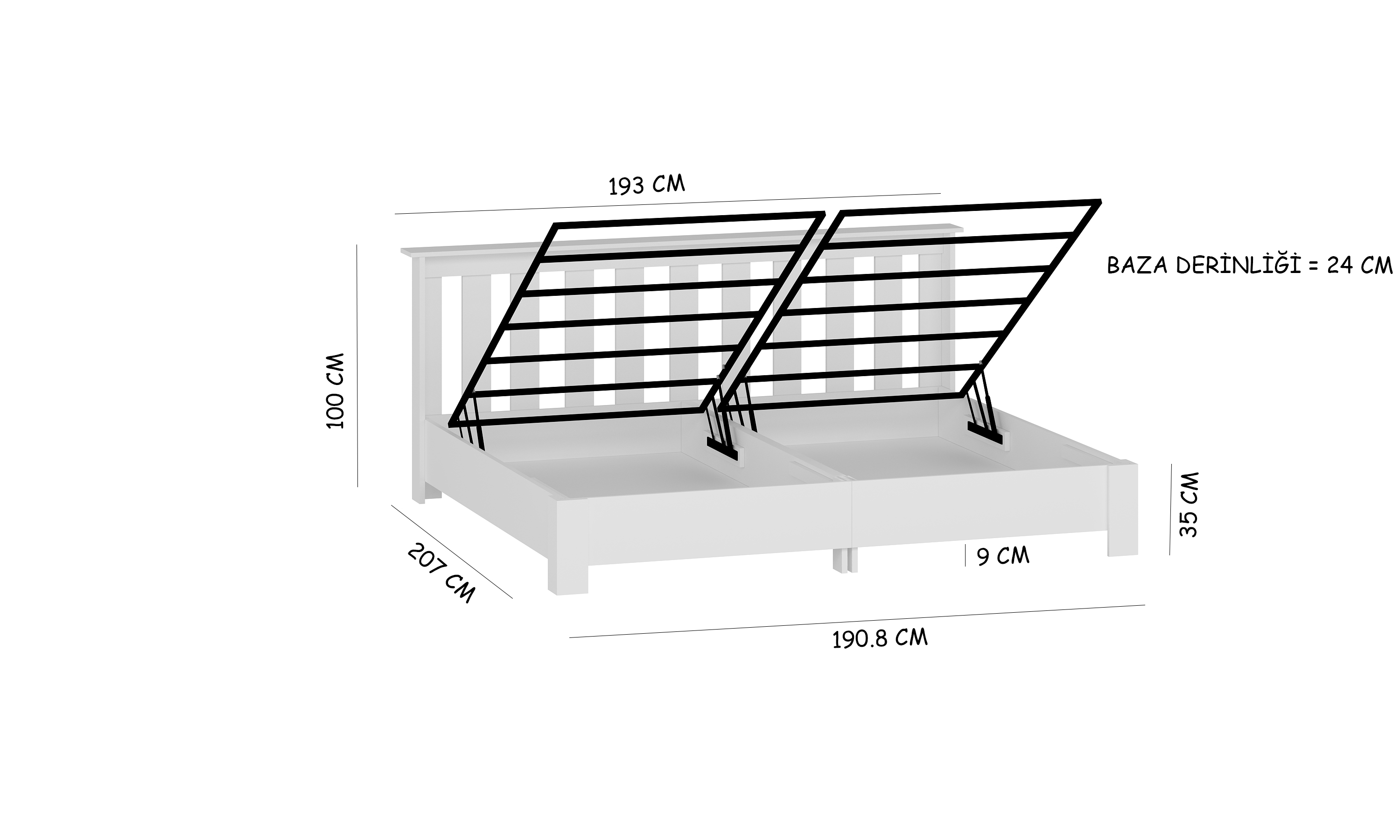 Altay 180x200 Yatak Uyumlu Çift Kişilik Bazalı Beyaz MDF Karyola