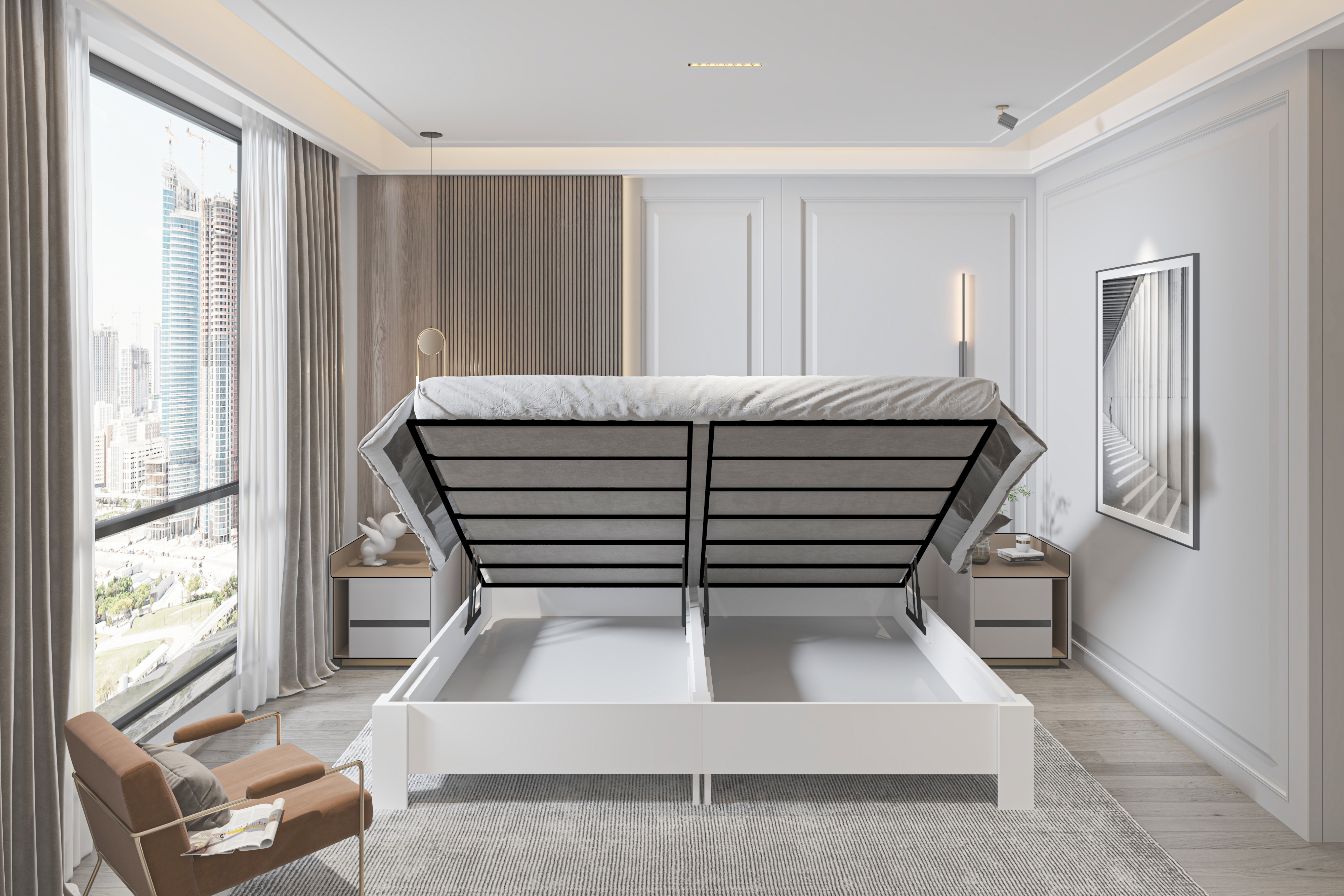 Altay 180x200 Yatak Uyumlu Çift Kişilik Bazalı Beyaz MDF Karyola