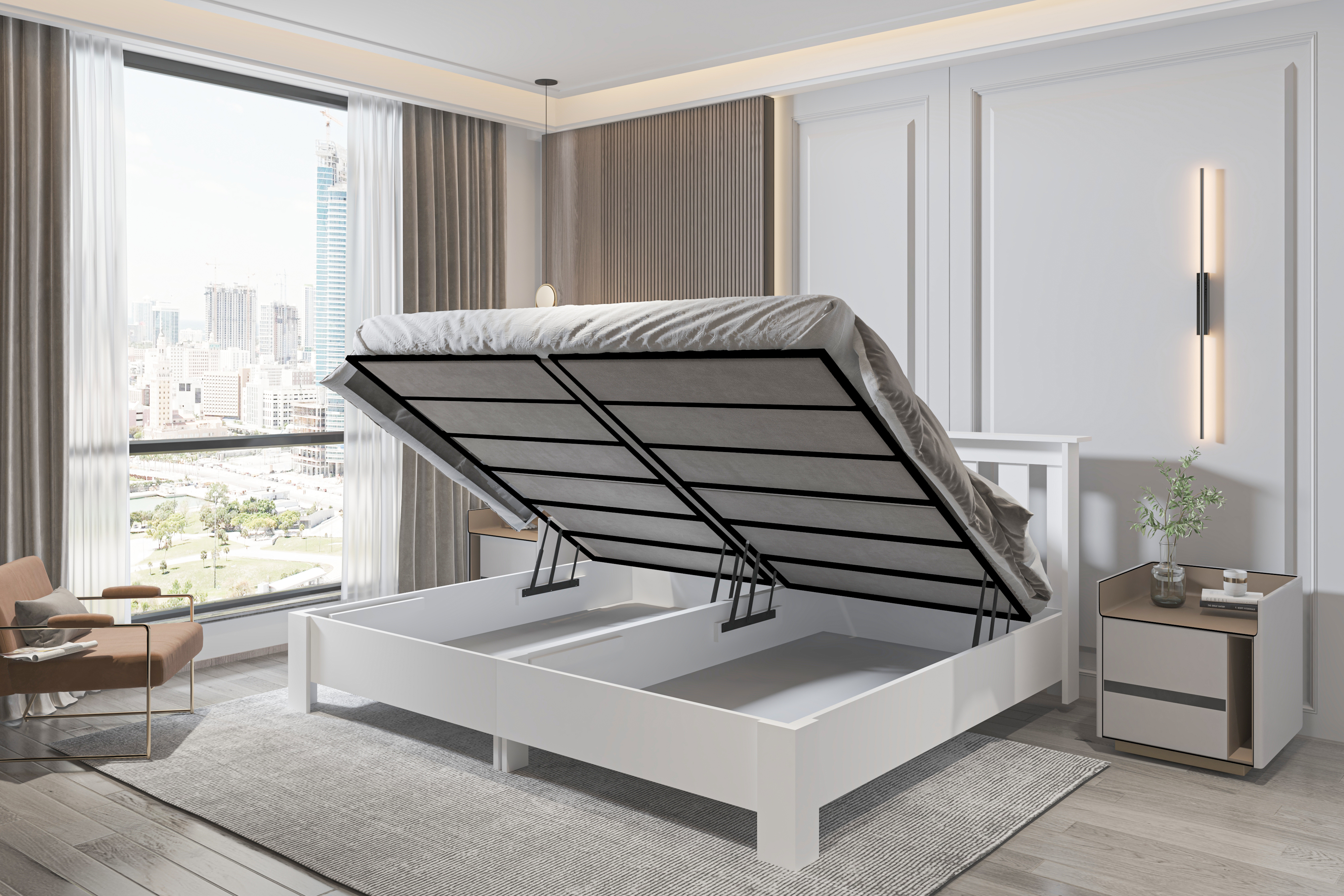 Altay 180x200 Yatak Uyumlu Çift Kişilik Bazalı Beyaz MDF Karyola