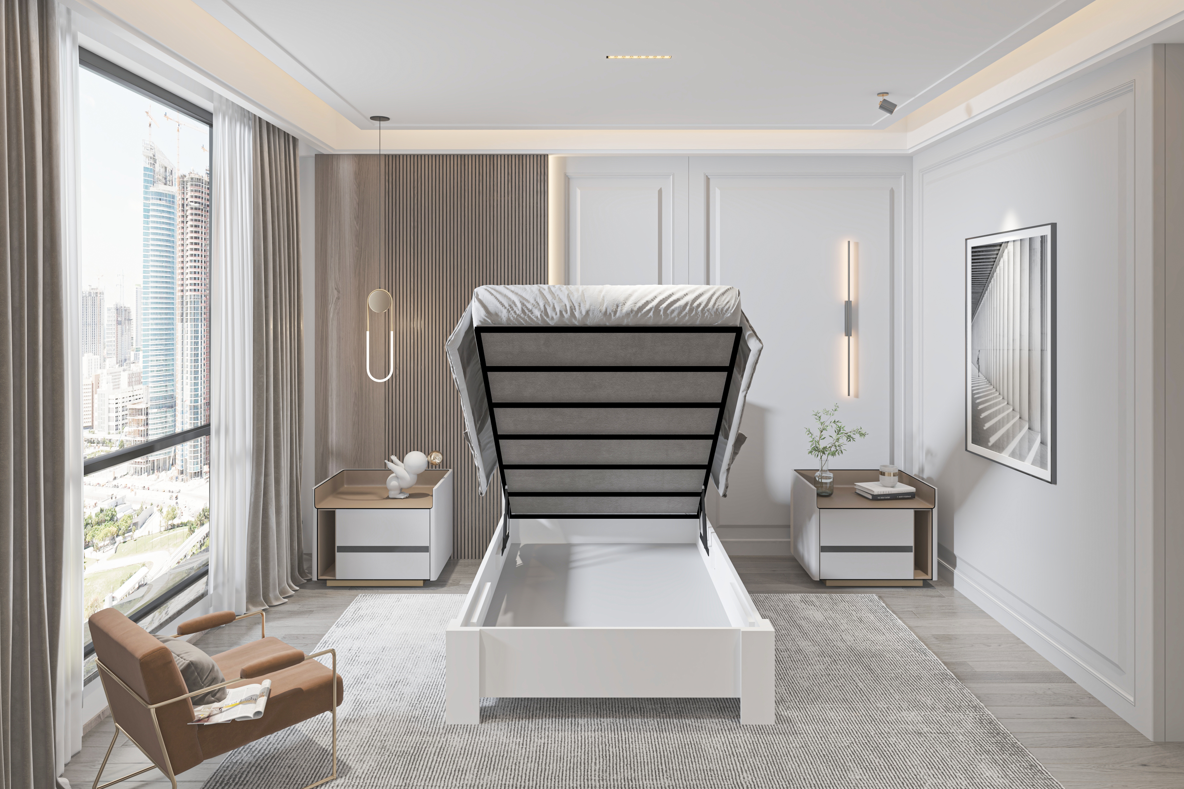 Altay 100X200 Yatak Uyumlu Tek Kişilik Bazalı Beyaz MDF Karyola