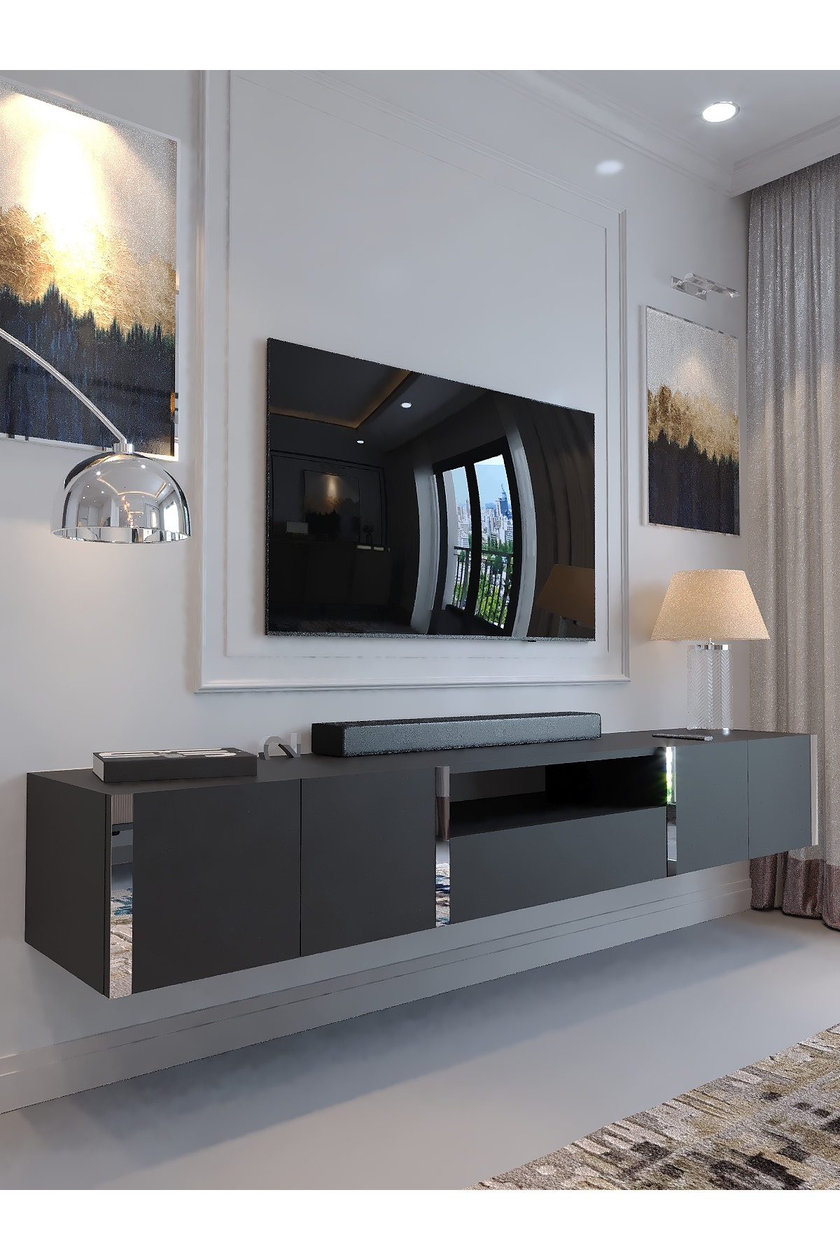 KARNAVAL DUVARA MONTE TV ÜNİTESİ - SDM-1008-4 ANTRASİT GOLD