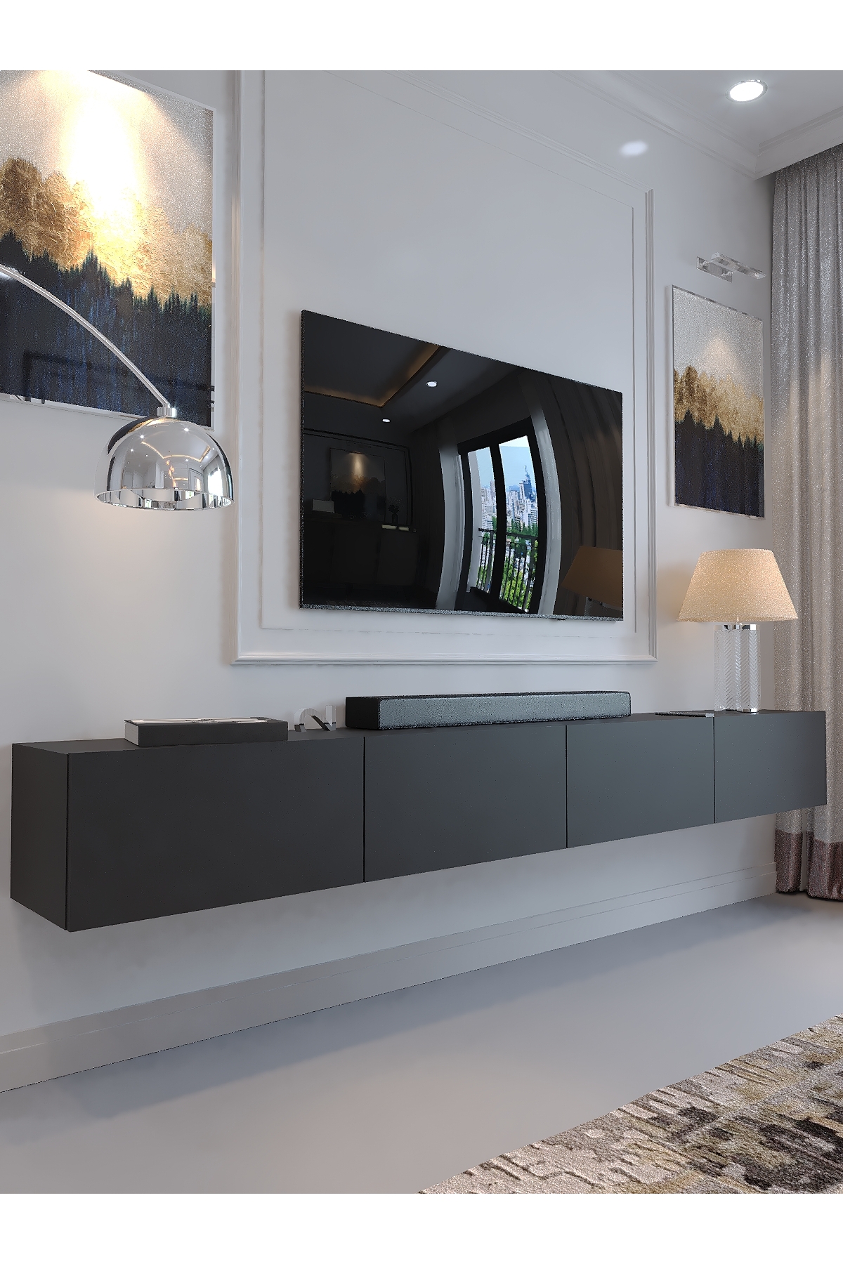KARNAVAL 240 CM DUVARA MONTE TV SEHPASI - DM1002-4 ANTRASİT