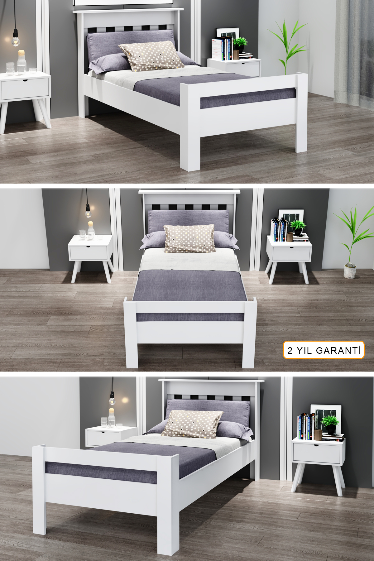 Ninnimo Still 120X200 Yatak Uyumlu Tek Kişilik Beyaz MDF Karyola MSTY-120X200