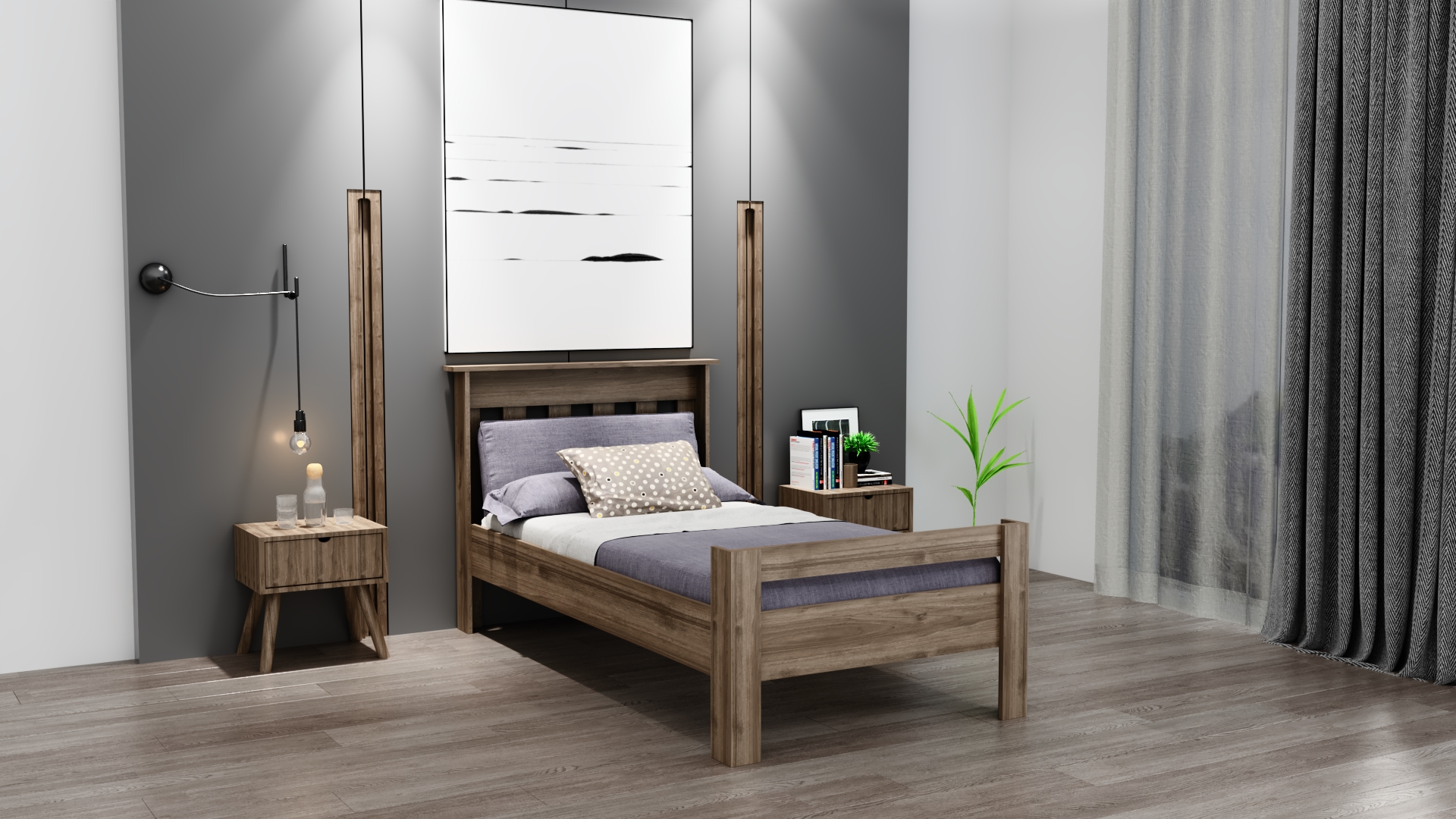 Ninnimo Still 100X200 Yatak Uyumlu Tek Kişilik Ceviz Karyola STY-2