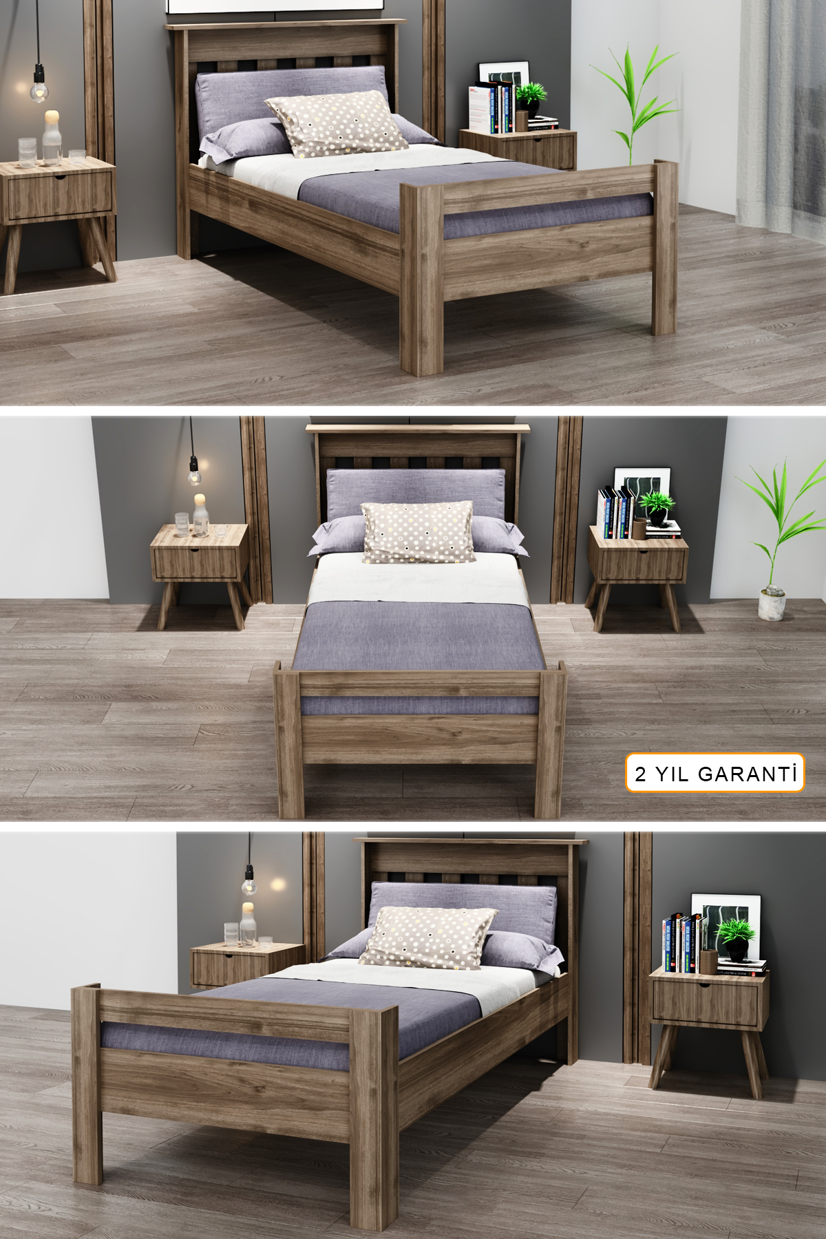 Ninnimo Still 100X200 Yatak Uyumlu Tek Kişilik Ceviz Karyola STY-2
