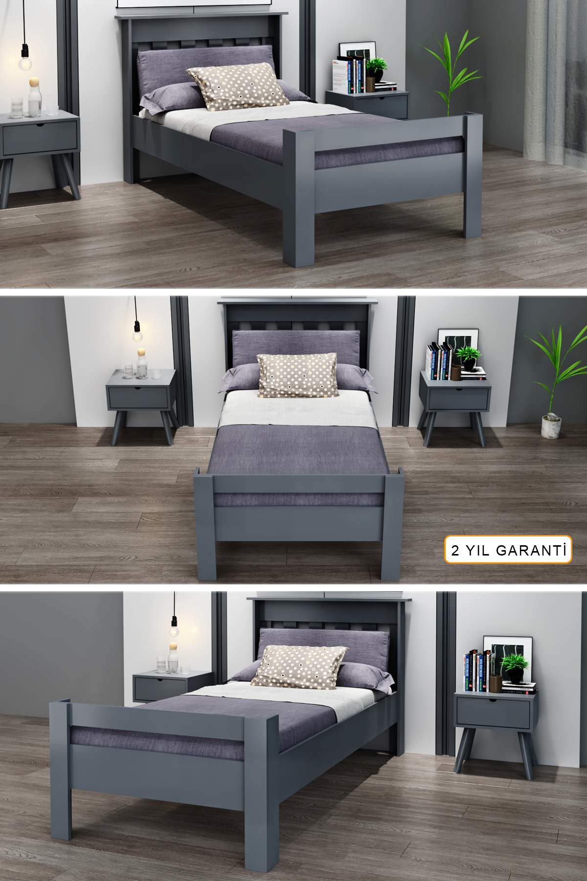 Ninnimo Still 100X200 Yatak Uyumlu Tek Kişilik Antrasit Karyola STY-4