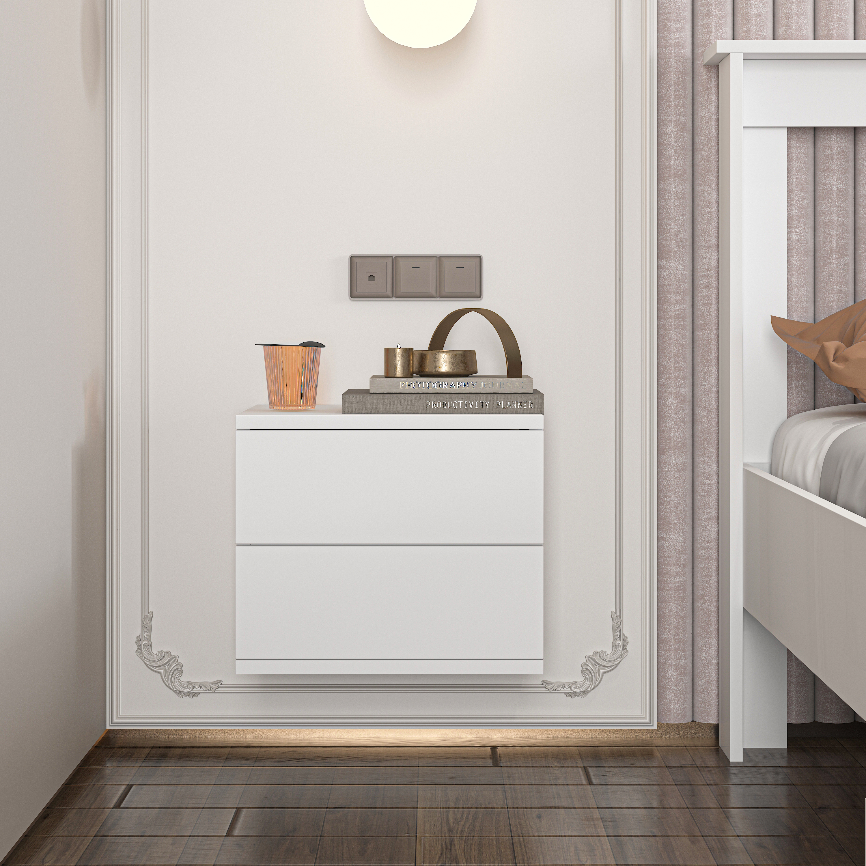 Mdf Beyaz Duvara Monte Komodin DM1002