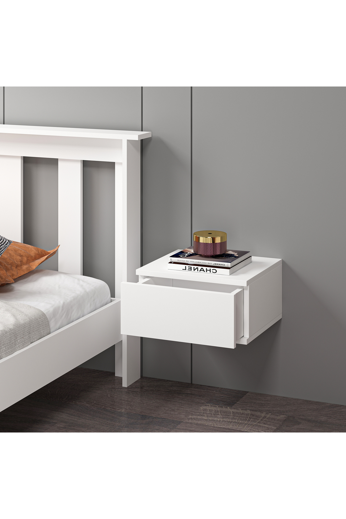 Mdf Beyaz Duvara Monte Komodin DM1005