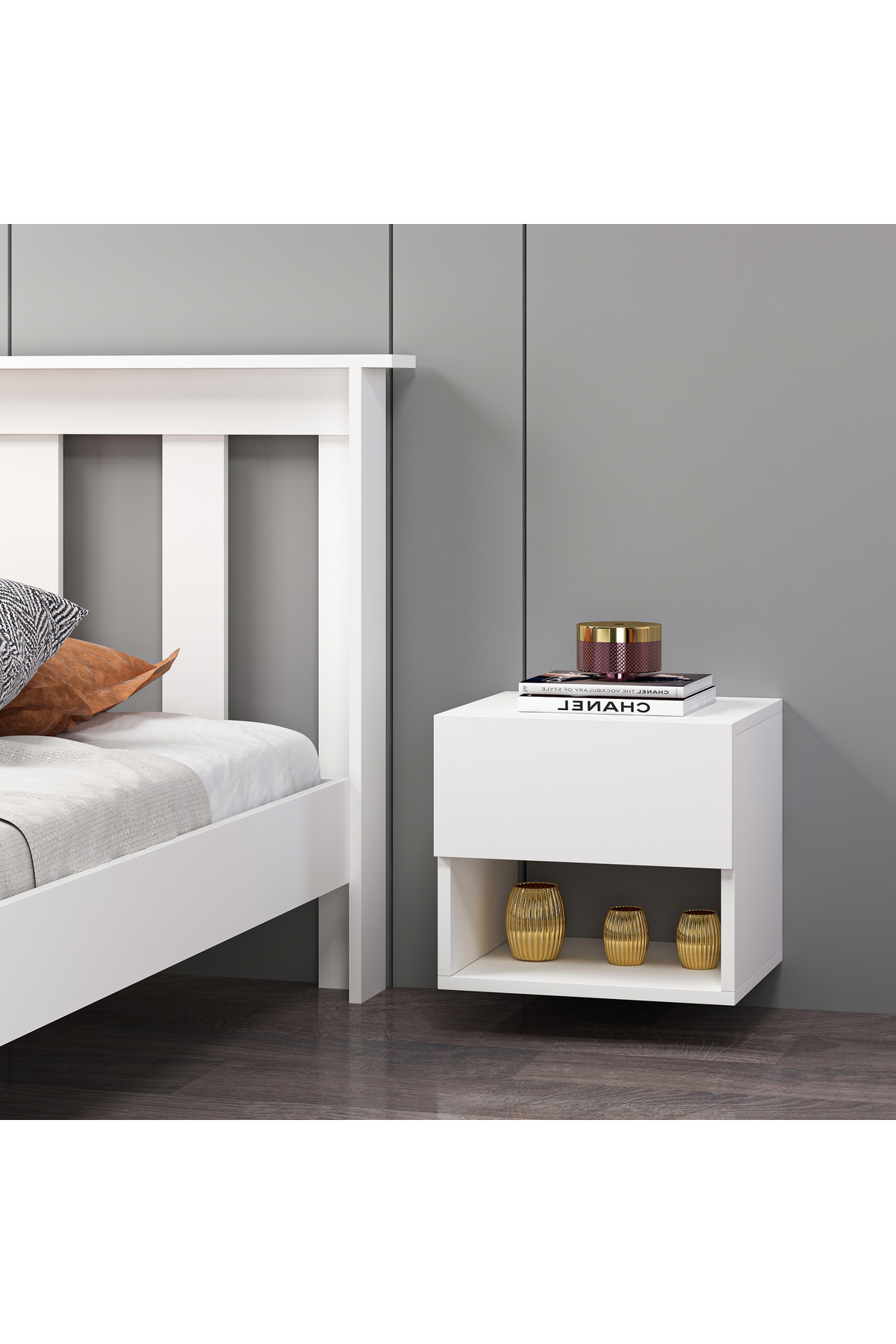 Mdf Beyaz Duvara Monte Komodin DM1001