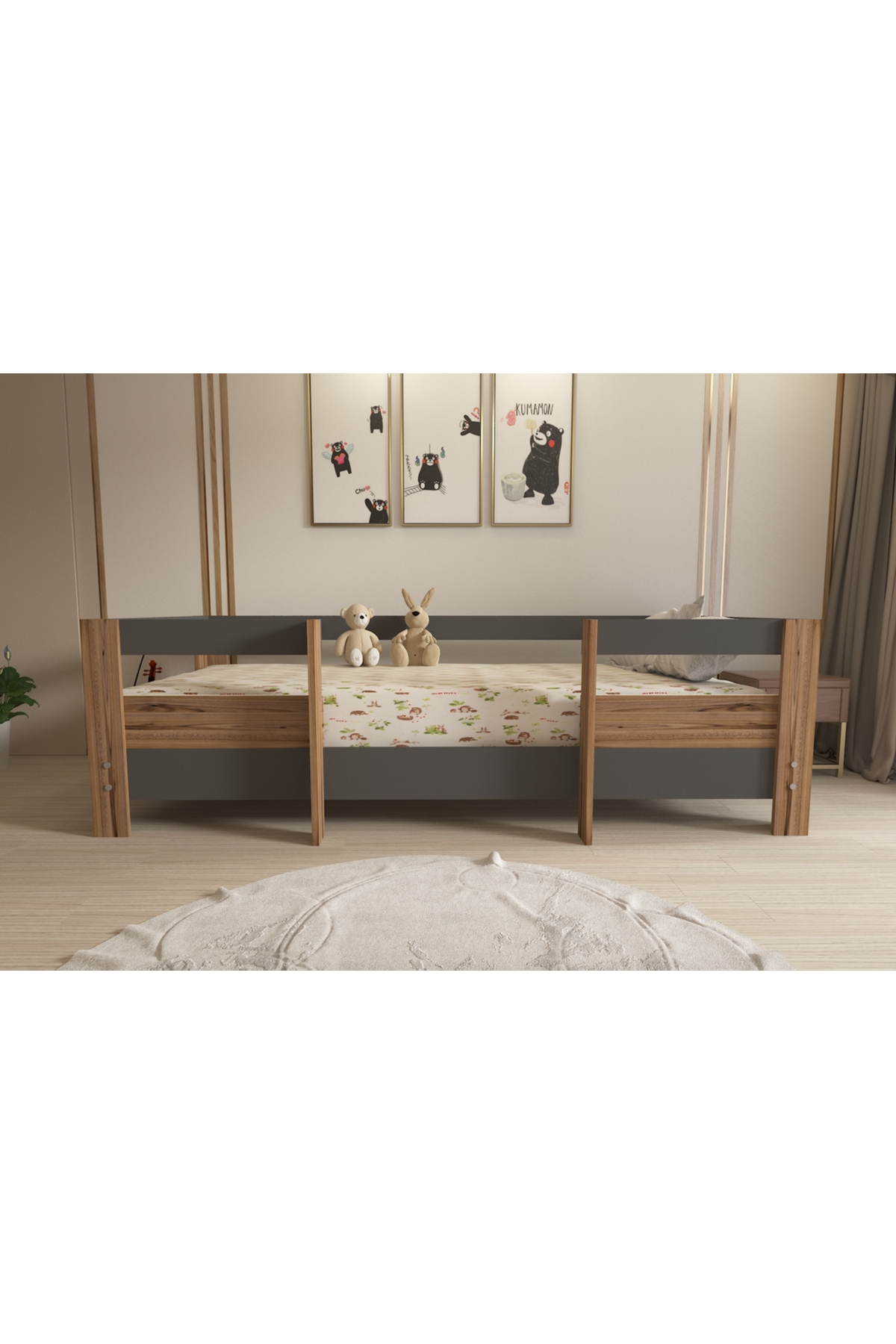 Montessori Antrasit-çırağan Çocuk Karyolası 90x190 Yatak Uyumlu M5