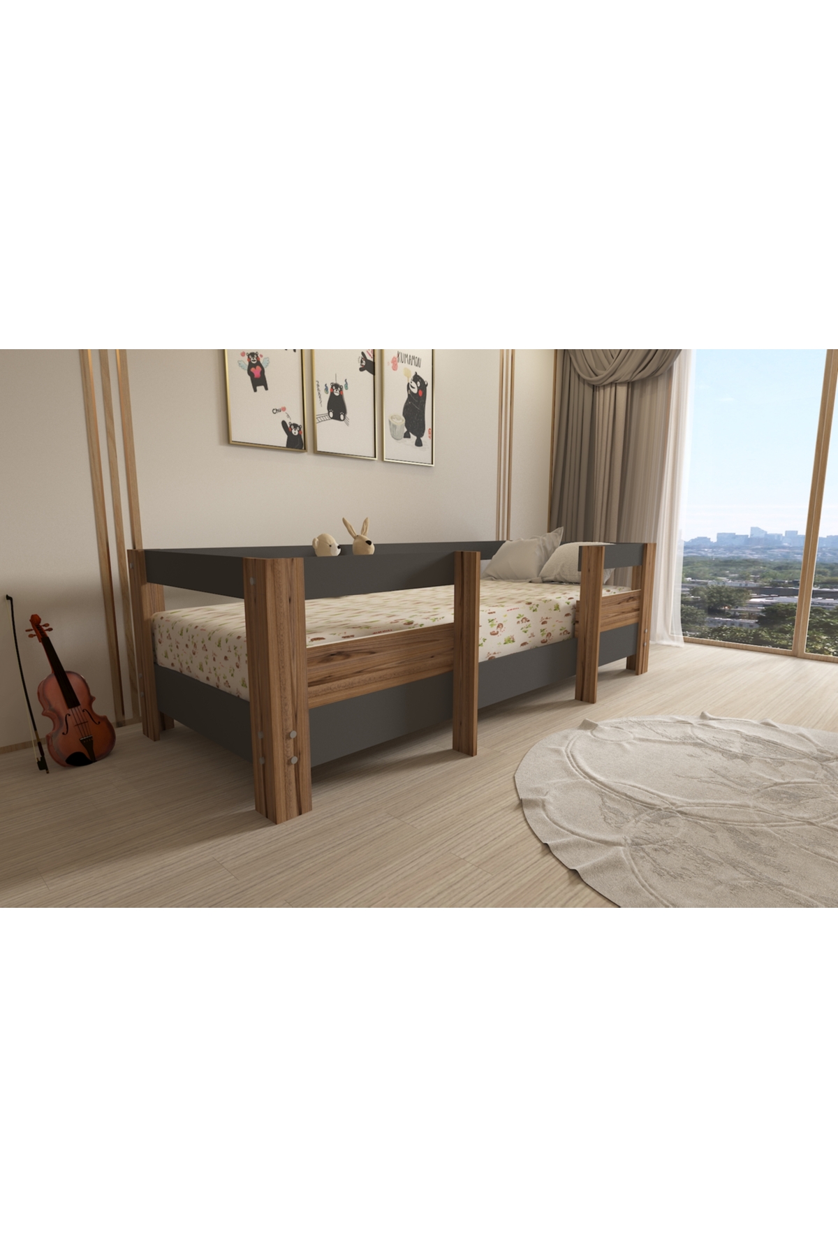 Montessori Antrasit-çırağan Çocuk Karyolası 90x190 Yatak Uyumlu M5