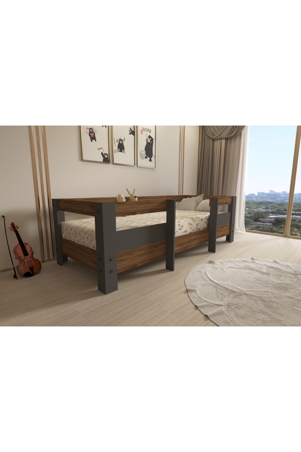Montessori Ceviz-antrasit Çocuk Karyolası 90x190 Yatak Uyumlu M5