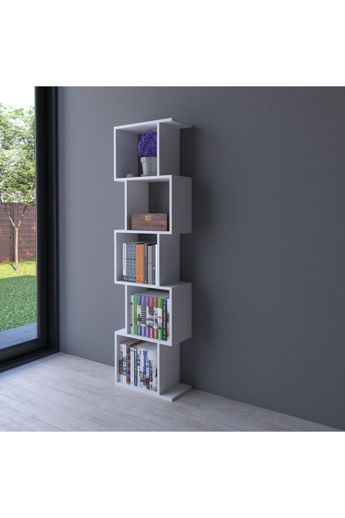 Helezonik MDF Beyaz Kitaplık