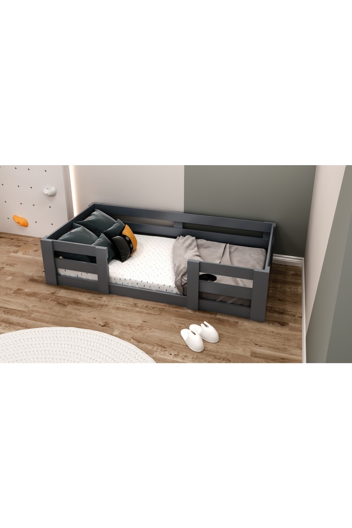 Montessori Antrasit Çocuk Karyolası 90x190 Yatak Uyumlu Y13