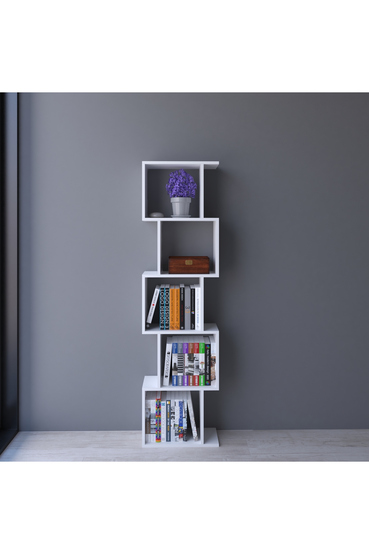 Helezonik MDF Beyaz Kitaplık