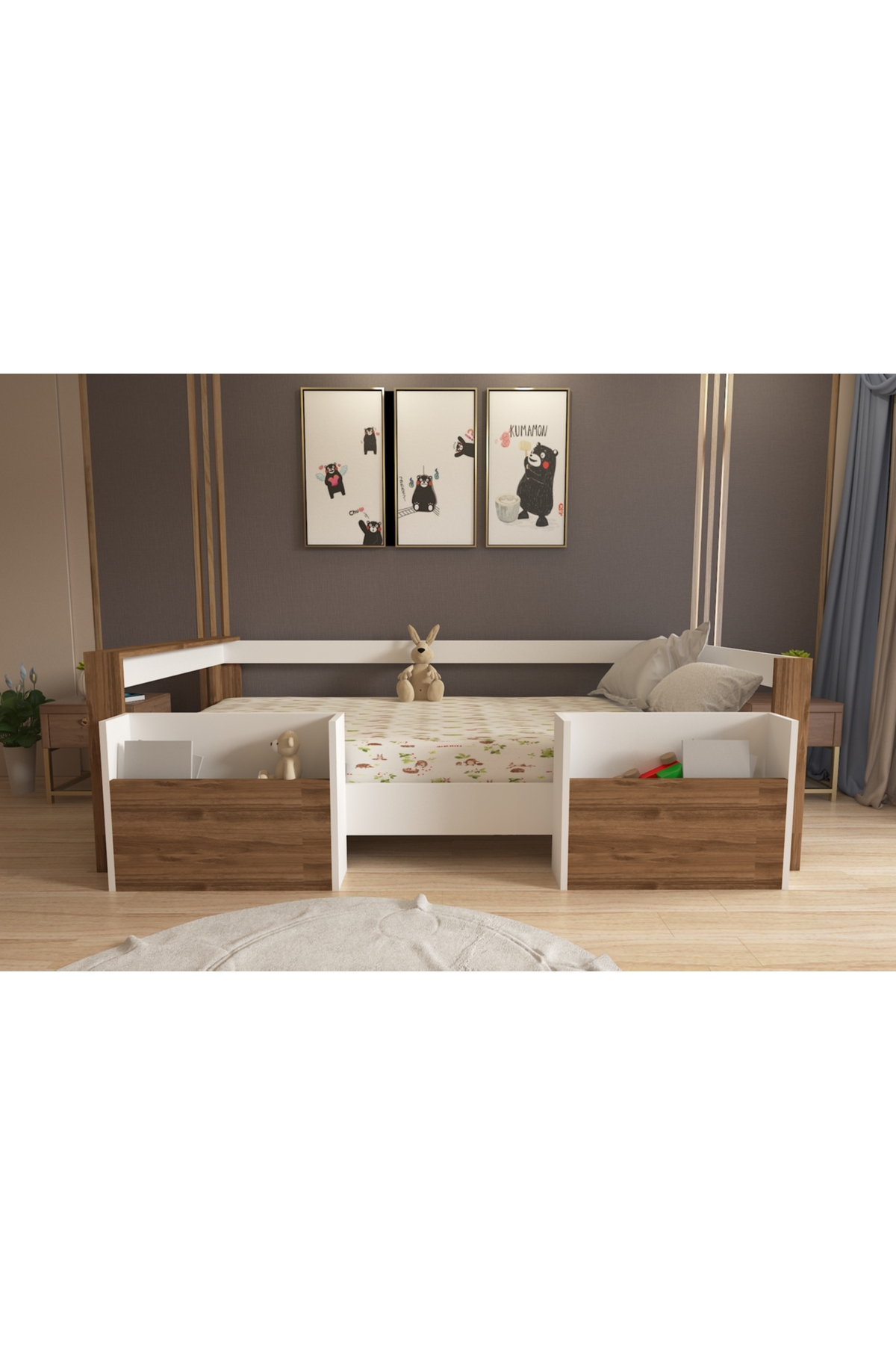 Montessori Beyaz Ceviz Cepli Çocuk Karyolası 90x190 Yatak Uyumlu M1