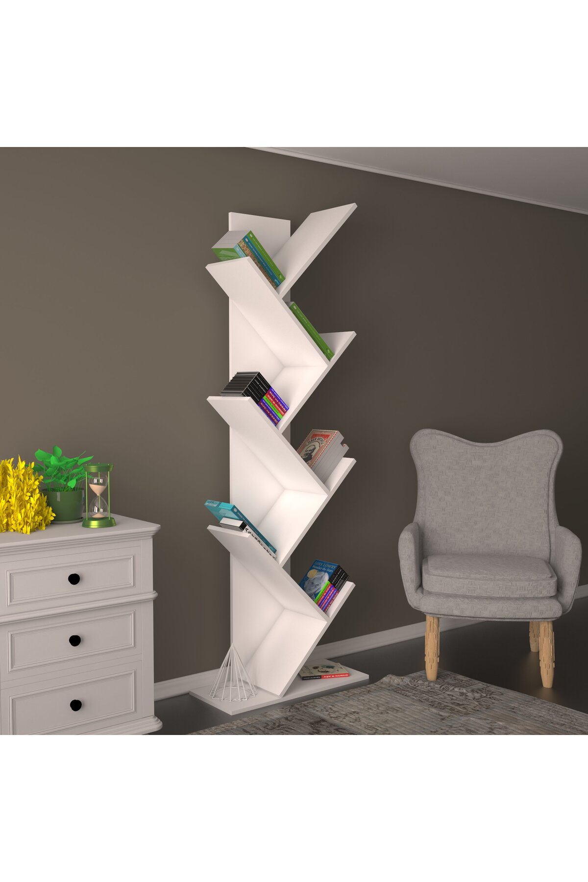 Sarmaşık MDF Beyaz Kitaplık