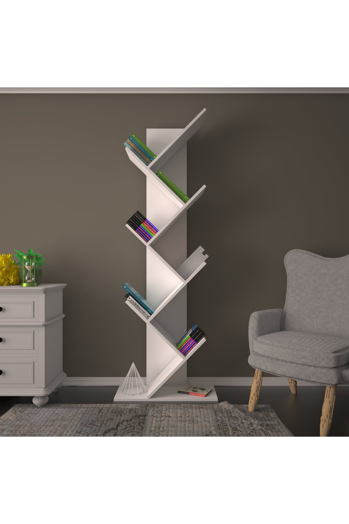 Sarmaşık MDF Beyaz Kitaplık