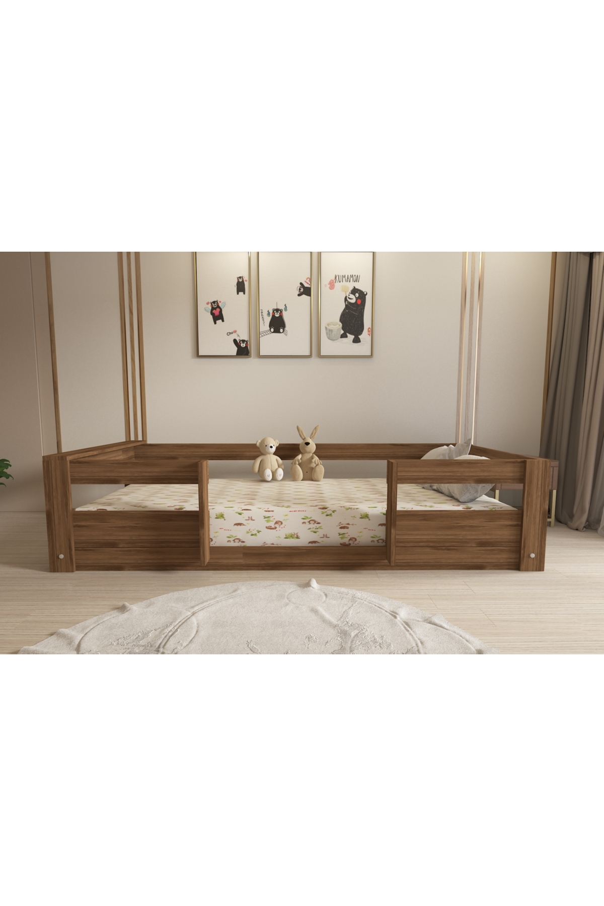 Montessori Ceviz Çocuk Karyolası 90x190 Yatak Uyumlu M7