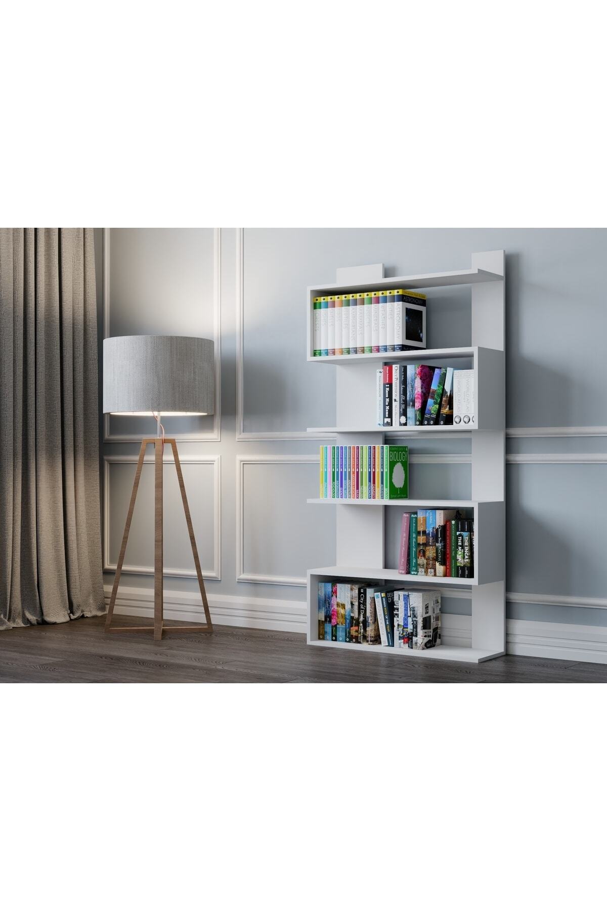 5 Raflı Snake Kitaplık Mdf Beyaz