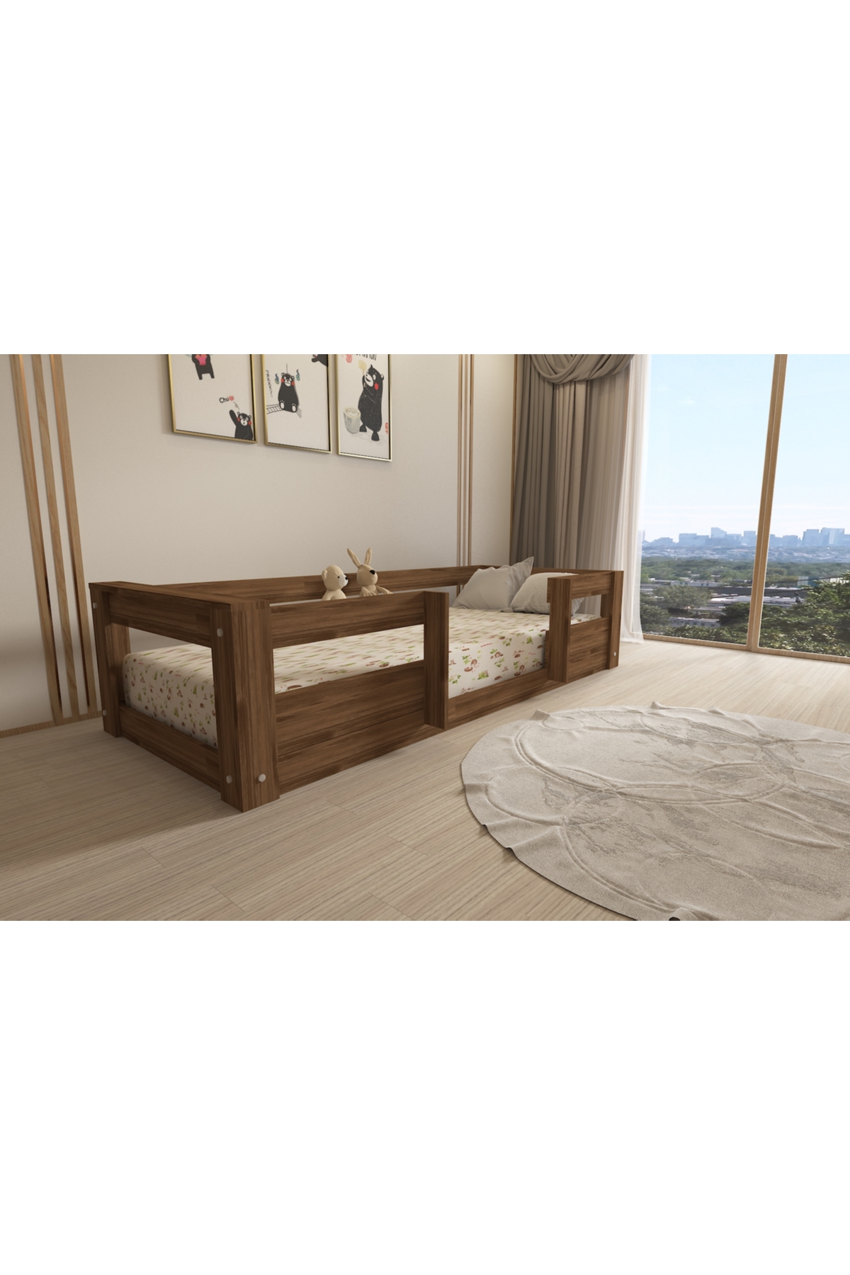 Montessori Ceviz Çocuk Karyolası 90x190 Yatak Uyumlu M7