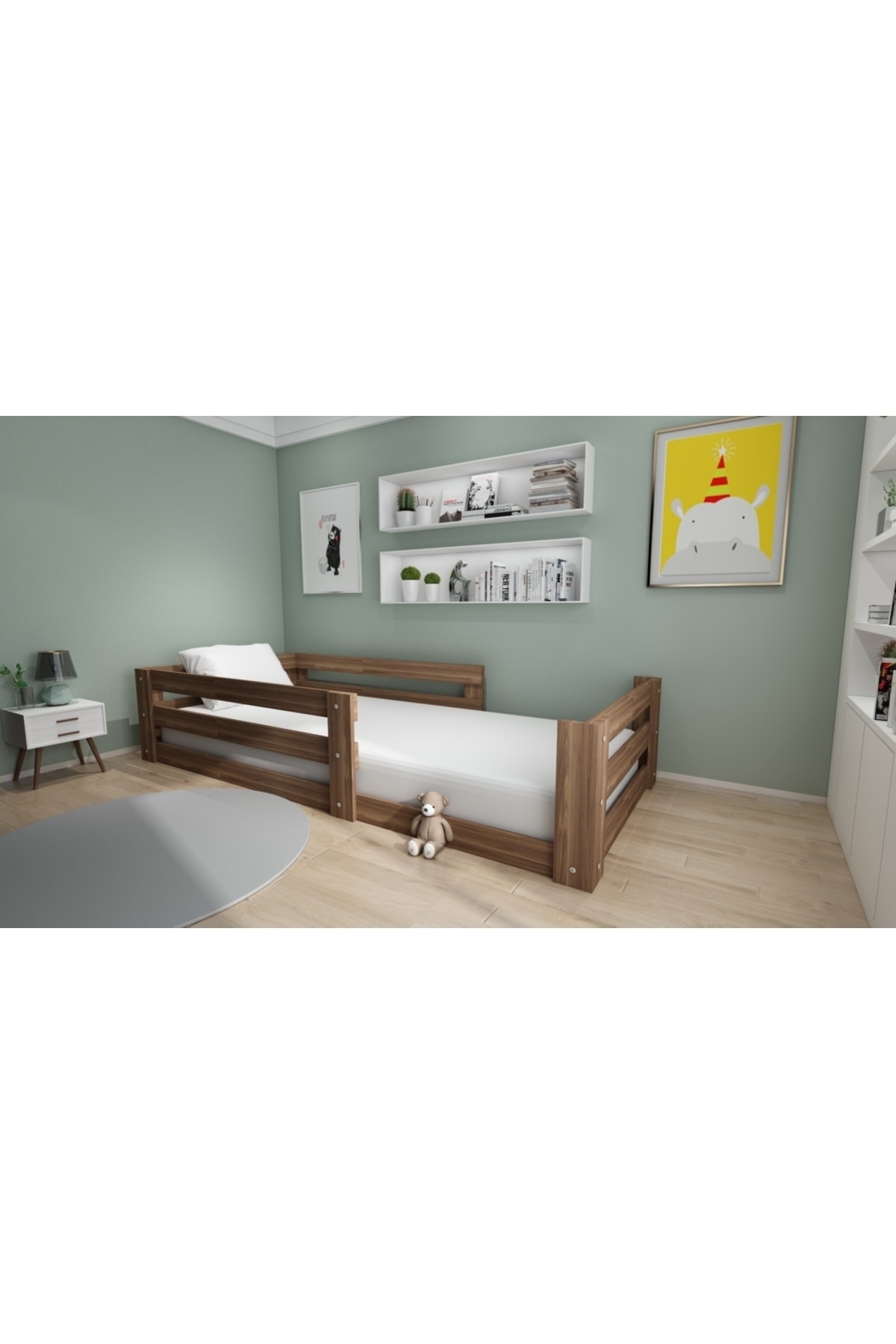 Montessori Ceviz Çocuk Karyolası 90x190 Yatak Uyumlu Y20