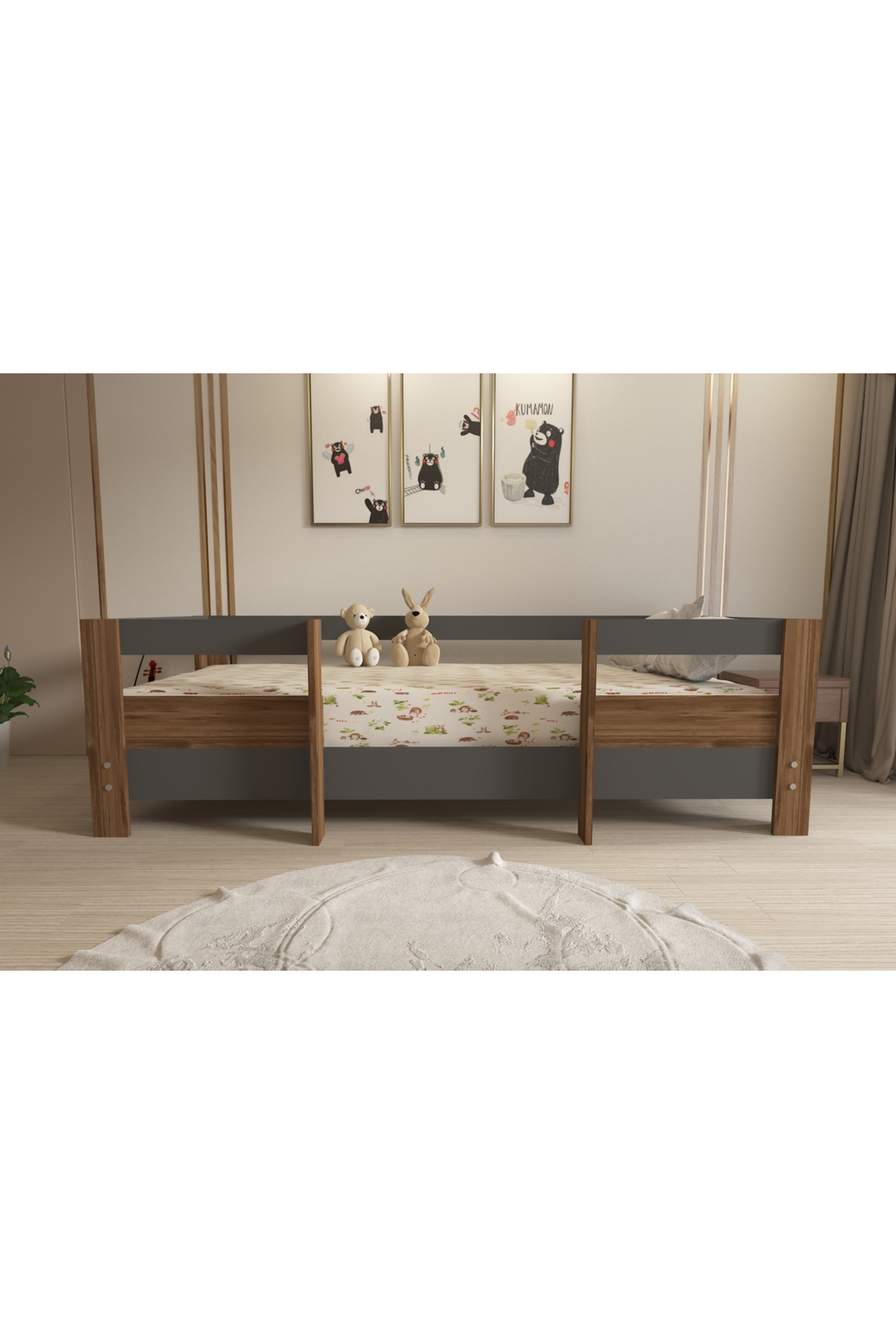 Montessori Antrasit-Ceviz Çocuk Karyolası 90x190 Yatak Uyumlu M5