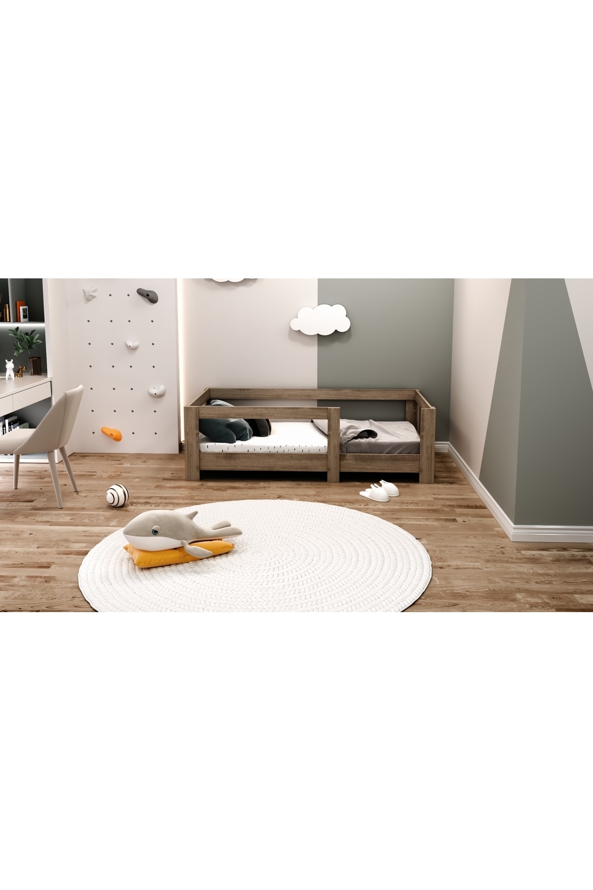 Montessori Ceviz Çocuk Karyolası 90x190 Yatak Uyumlu Y2