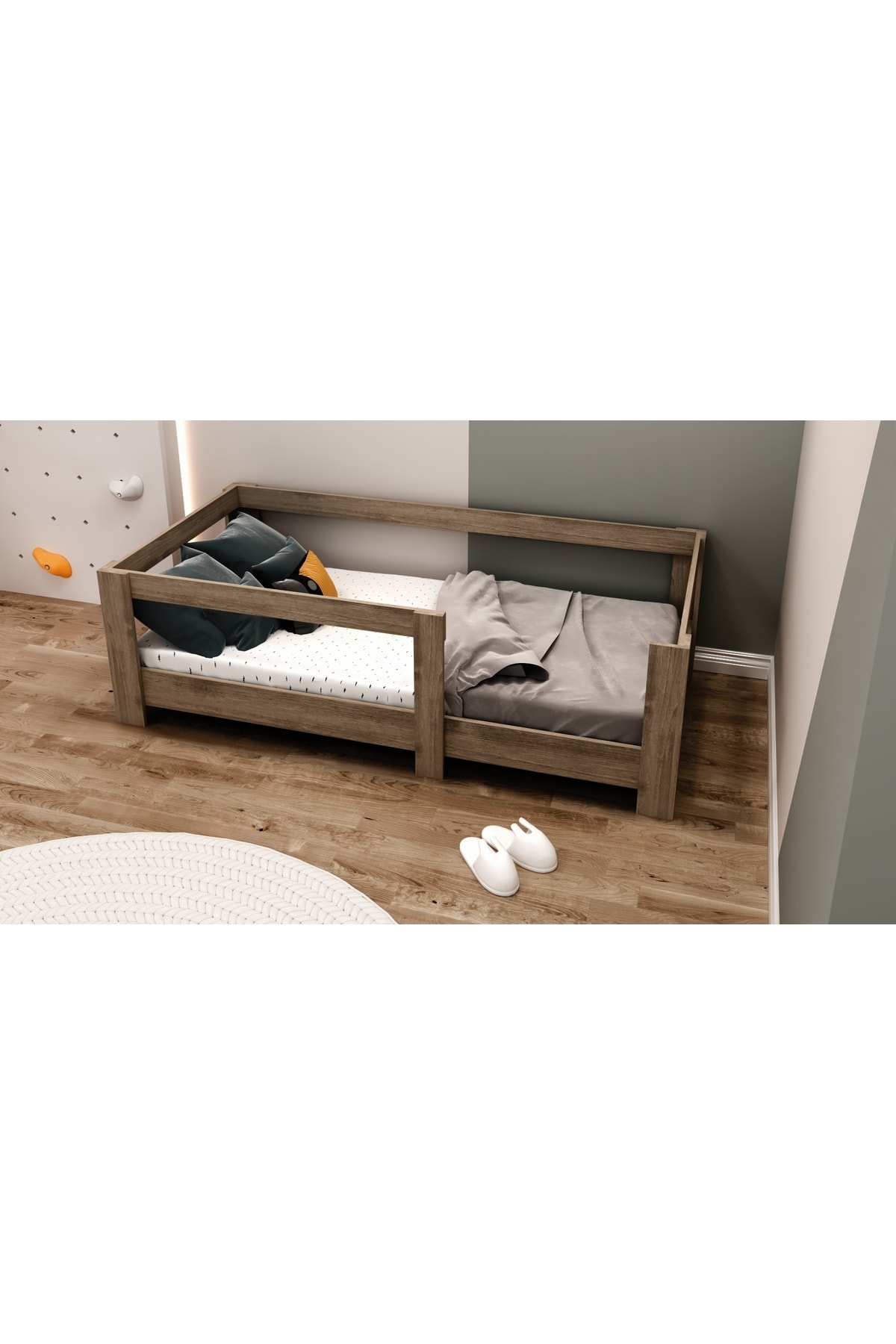 Montessori Ceviz Çocuk Karyolası 90x190 Yatak Uyumlu Y2
