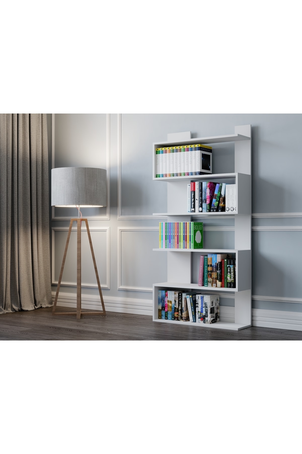 5 Raflı Snake Kitaplık Mdf Beyaz