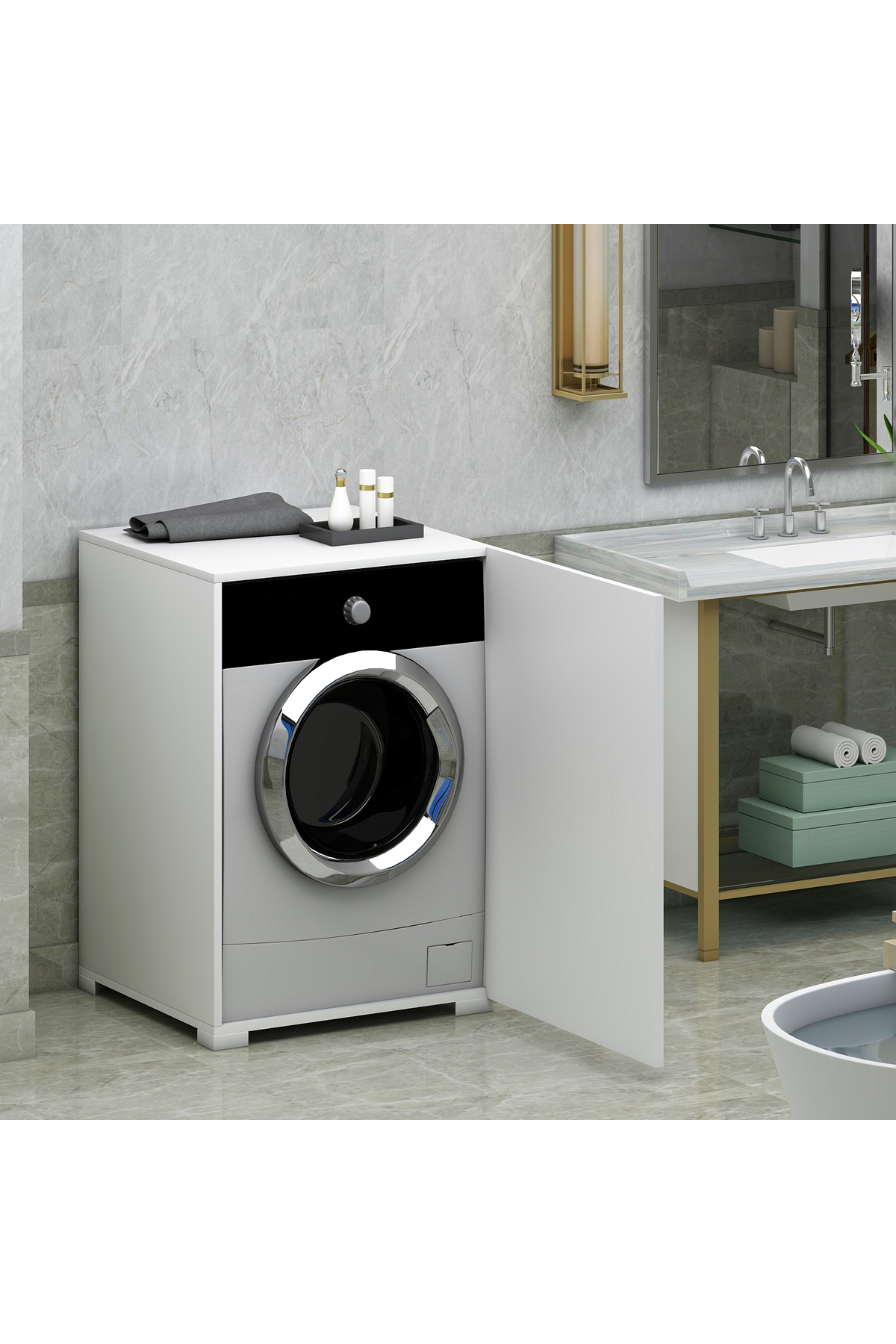 SLN Kurutma Makinesi Çamaşır Makinesi Dolabı Beyaz MDF