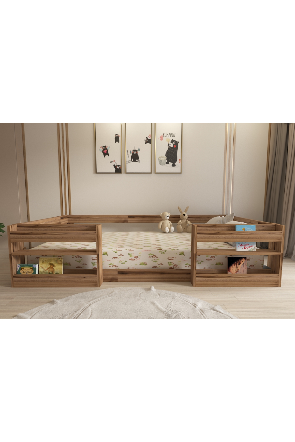 Montessori Kitaplıklı Raflı Çırağan Çocuk Karyolası 90x190 Yatak Uyumlu M6