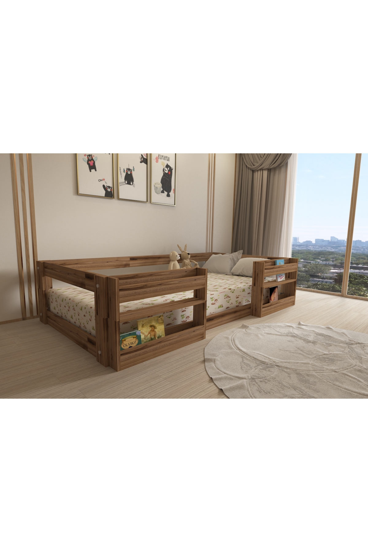 Montessori Kitaplıklı Raflı Çırağan Çocuk Karyolası 90x190 Yatak Uyumlu M6